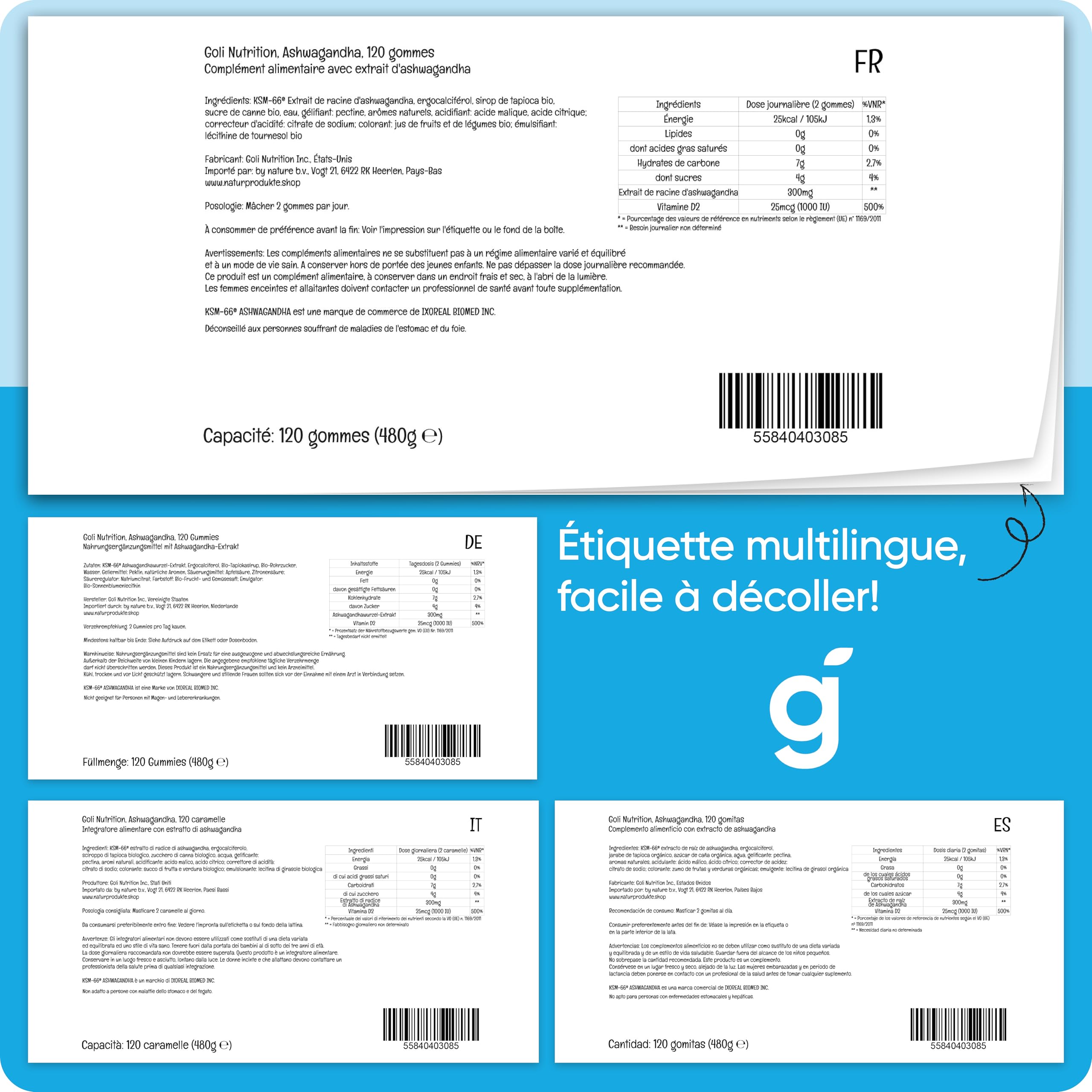 Goli Nutrition, Ashwagandha Gummies avec Vitamine D, 120 Gommes végétaliennes, Sans Gélatine, Sans Gluten, Végétarien, Sans Soja, Sans OGM