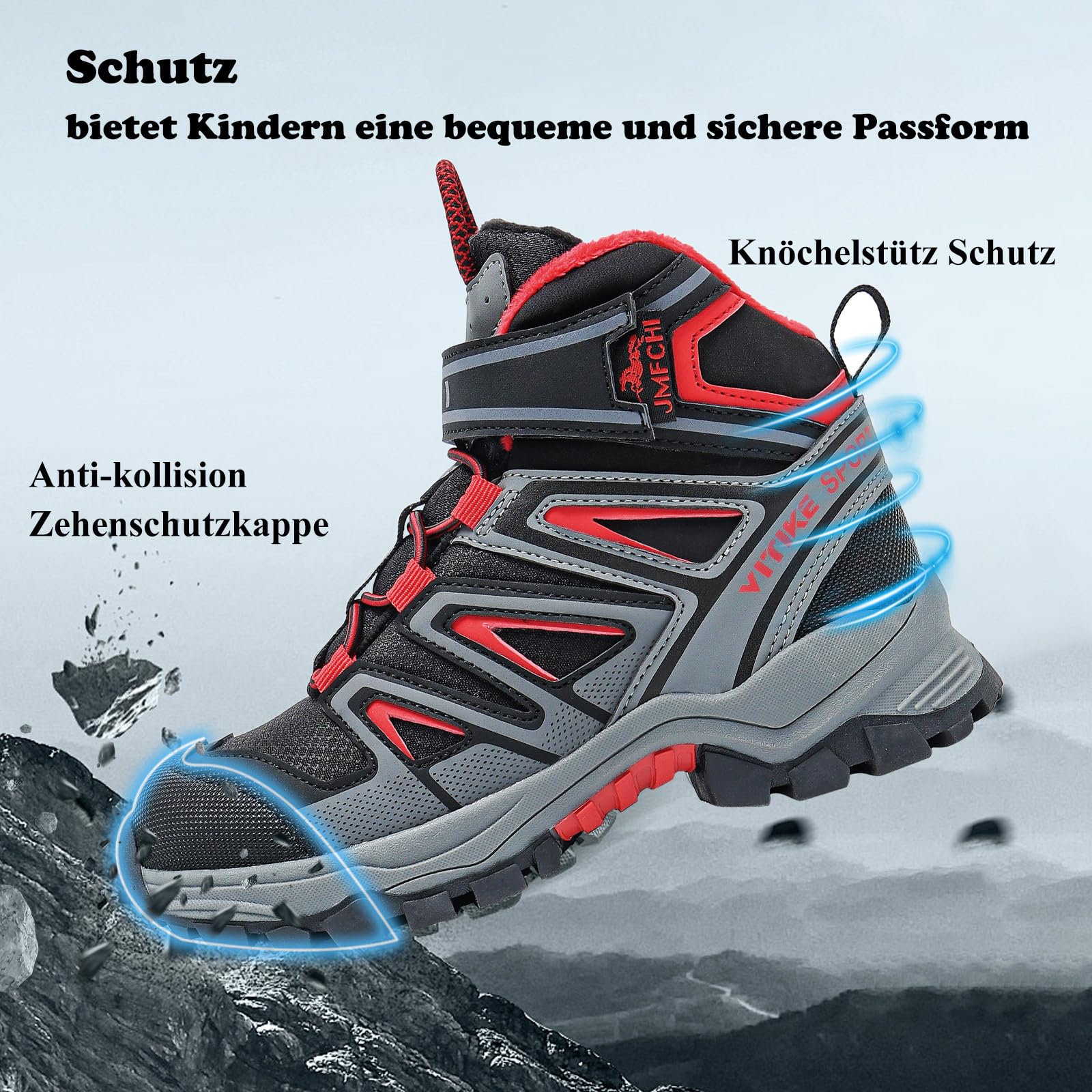 JMFCHI Winterschuhe Jungen Wanderschuhe Kinder Warm rutschfest Outdoor