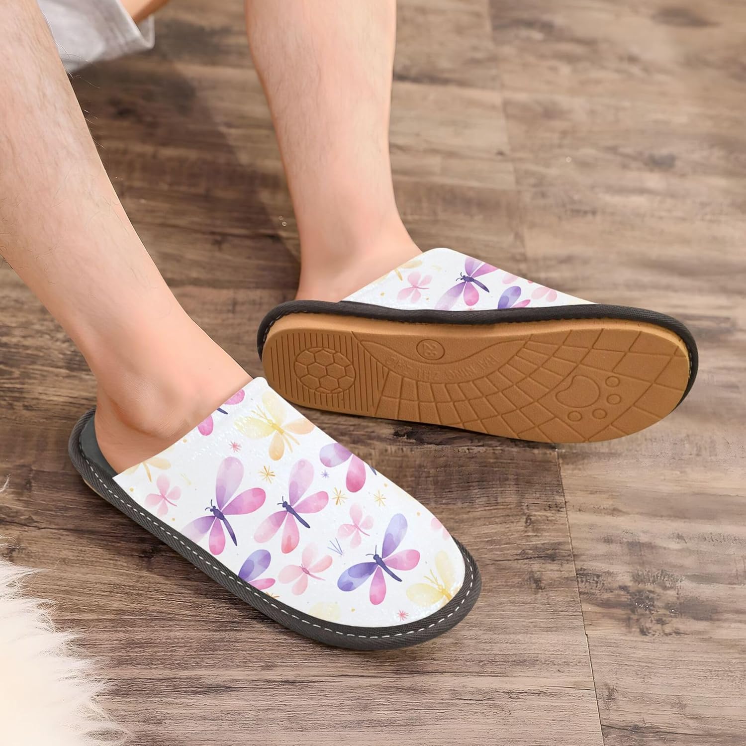 Dragonfly House Slippers – Cozy Fuzzy Slippers for Guests, Washable & Disposable, Perfect for Shoeless Home, Spa & Hotel Use A111983