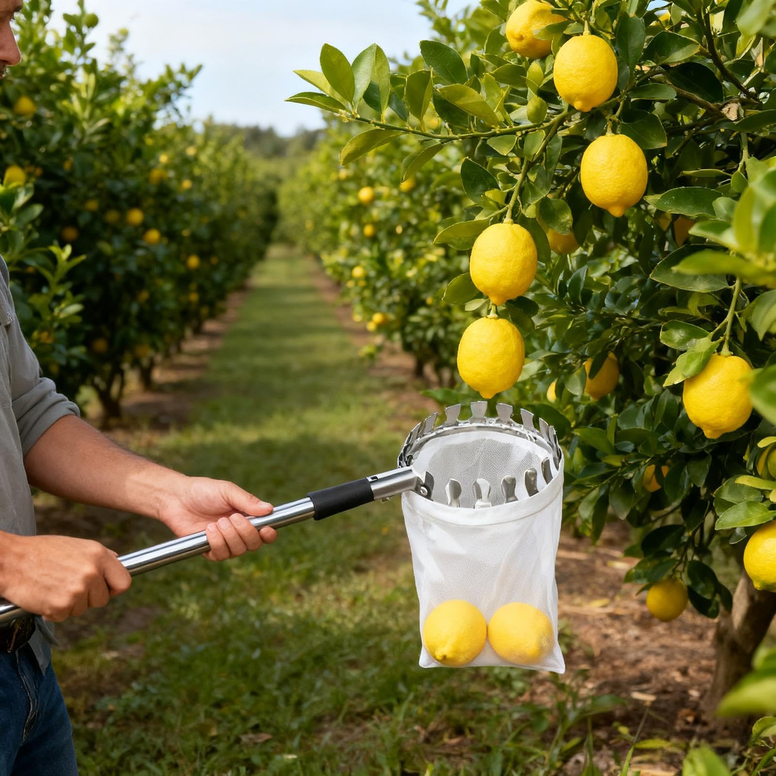 Raccoglitore Di Frutta Con Cesto E Aste In Acciaio