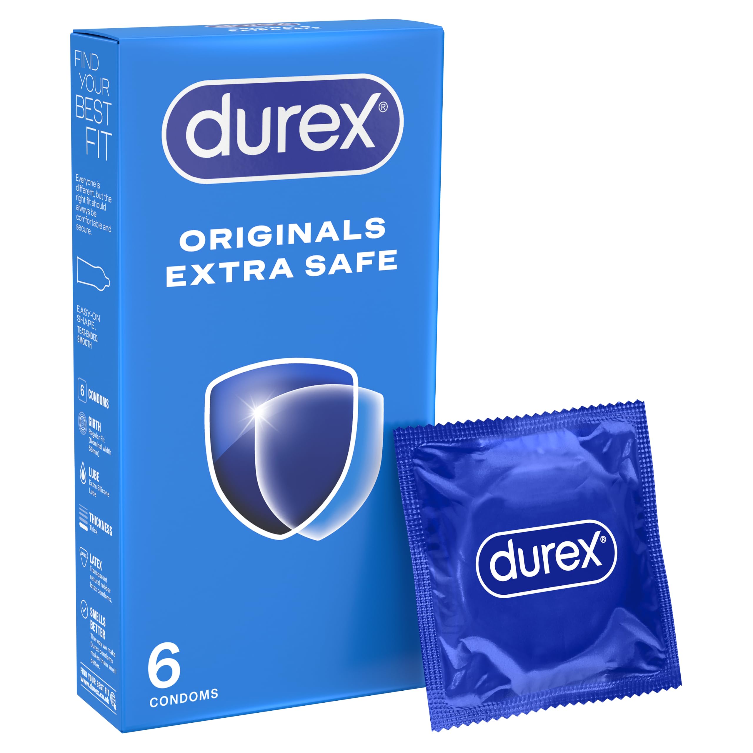 Durex Originals Extra Safe, 6 Condoms, Regular Fit, Silicone Lubricated
