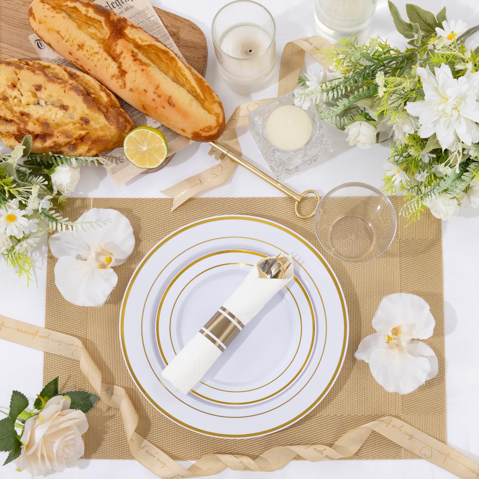 Gold Disposable Plates - Party & Wedding Dinnerware -6 Gold Disposable Plates - Party & Wedding Dinnerware -6
