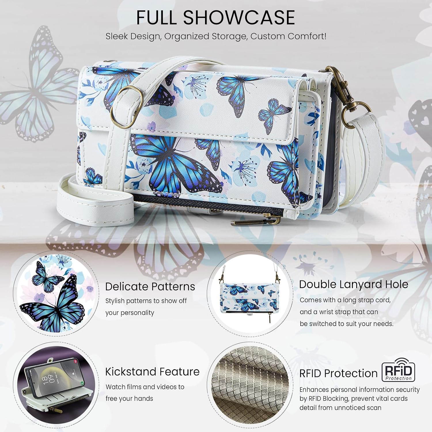 for Samsung Galaxy S25 Case Wallet with RFID Blocking Card Holder Colored Drawing PU Leather Magnetic Snap Flip Zipper Strap Wallet Phone Case Fit for Galaxy S25,Aurora Butterfly