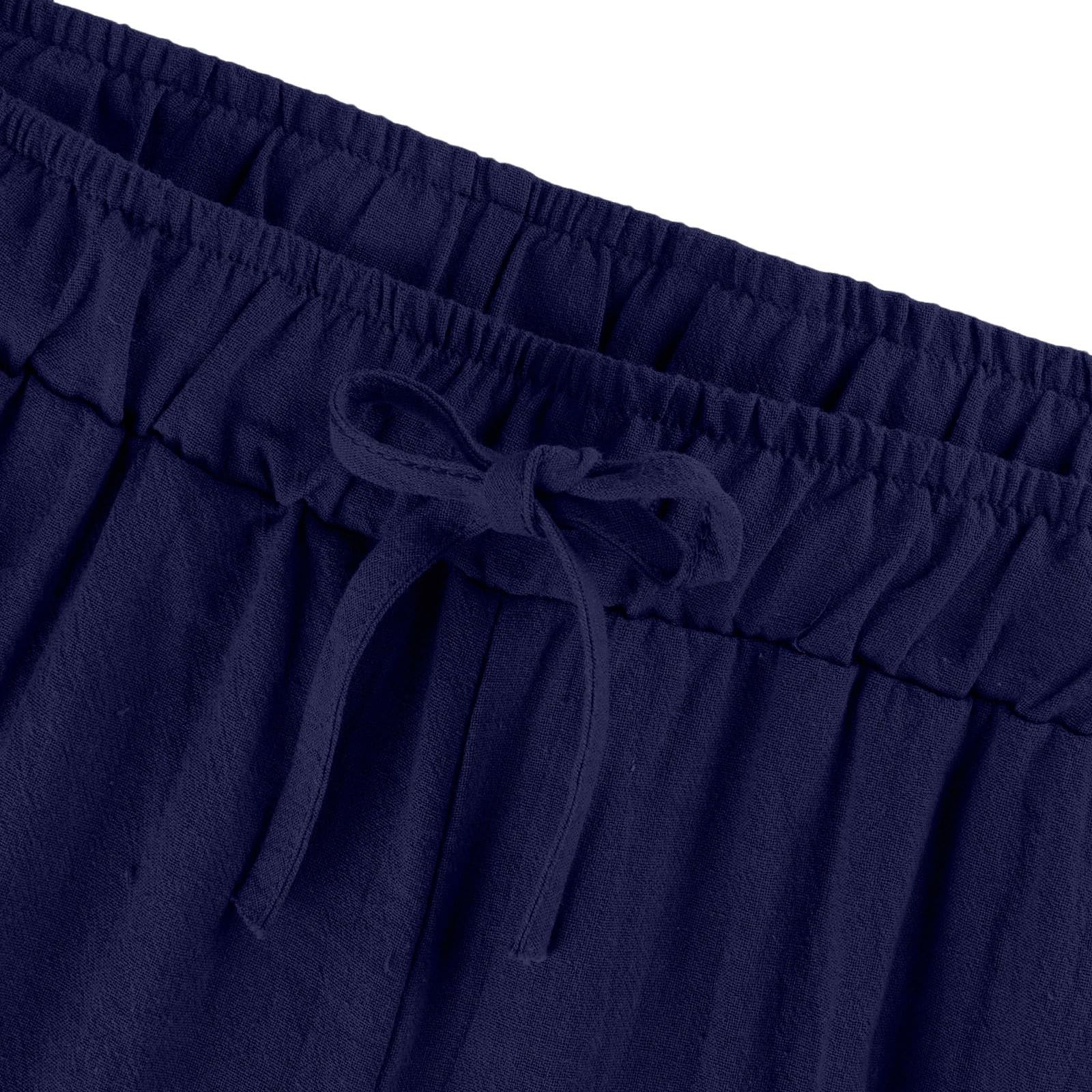Pantaloni lunghi in mussola da donna, estivi, leggeri, traspiranti, a gamba larga, eleganti, tinta unita, con coulisse, tasche, in cotone, per il tempo libero, viaggi, spiaggia