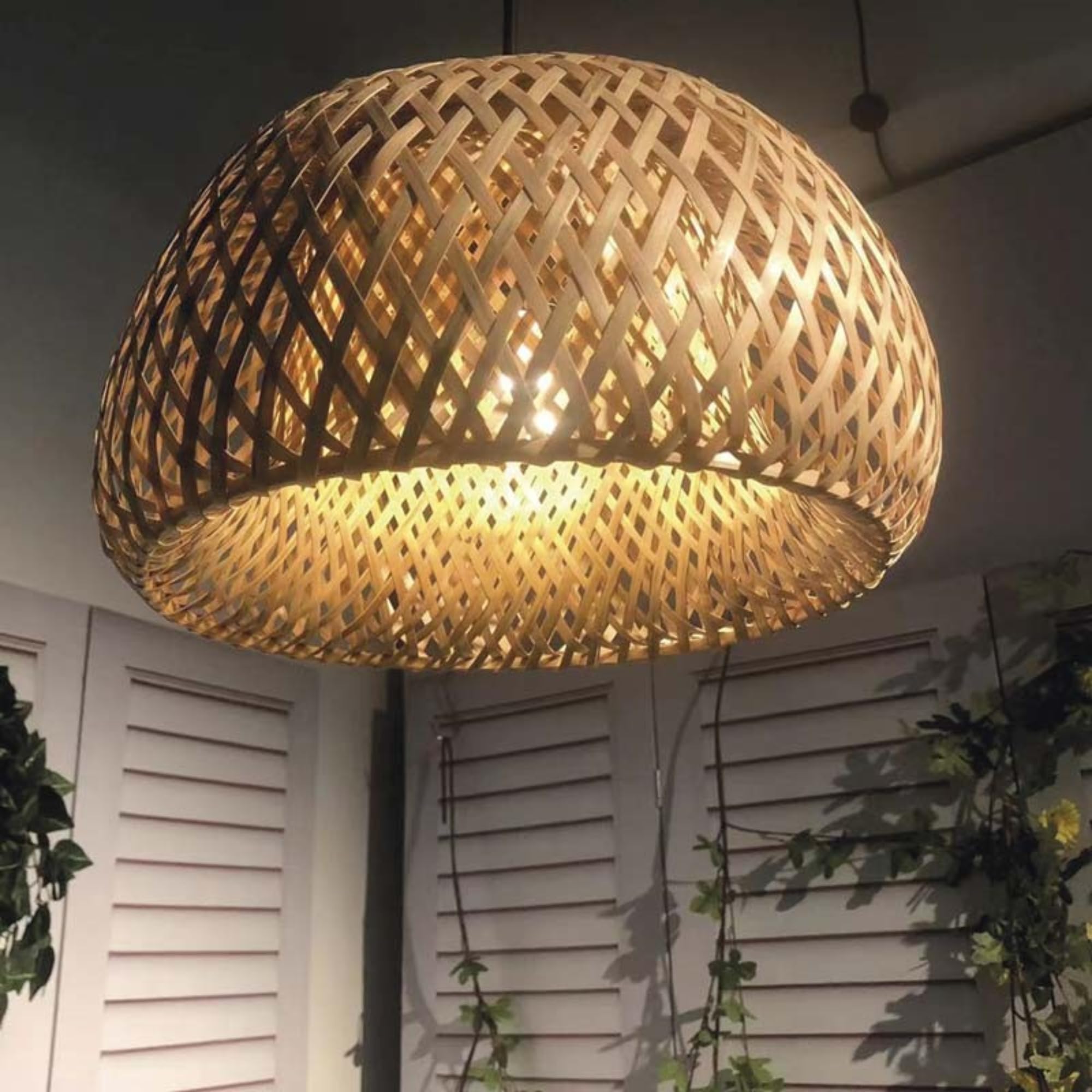 BARCELONA LED -YONNA Wisząca Lampa z Rotangu, Ręcznie Robiona Lampa Wisząca z Regulowanym Kablem i Wtyczką, Oprawka E27, Lampa Dekoracyjna do Salonu, Sypialni, Kawiarni, Styl Boho, Skandynawski