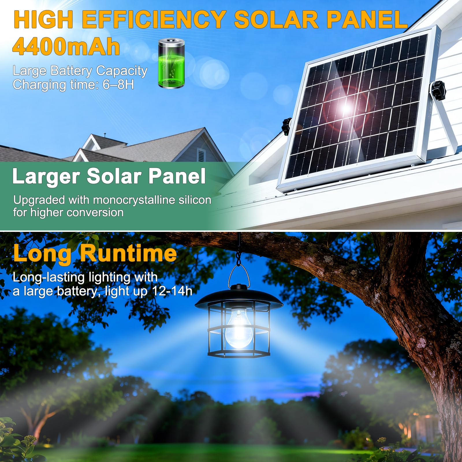 Lámpara Solar Colgante Exterior -3000ML Luz solar exterior con Cuerda de Tracción, Luces Solares Colgantes con 3 Modes, IP65 Impermeable, Lampara solar Exteriors para Jardín Patio Pérgola