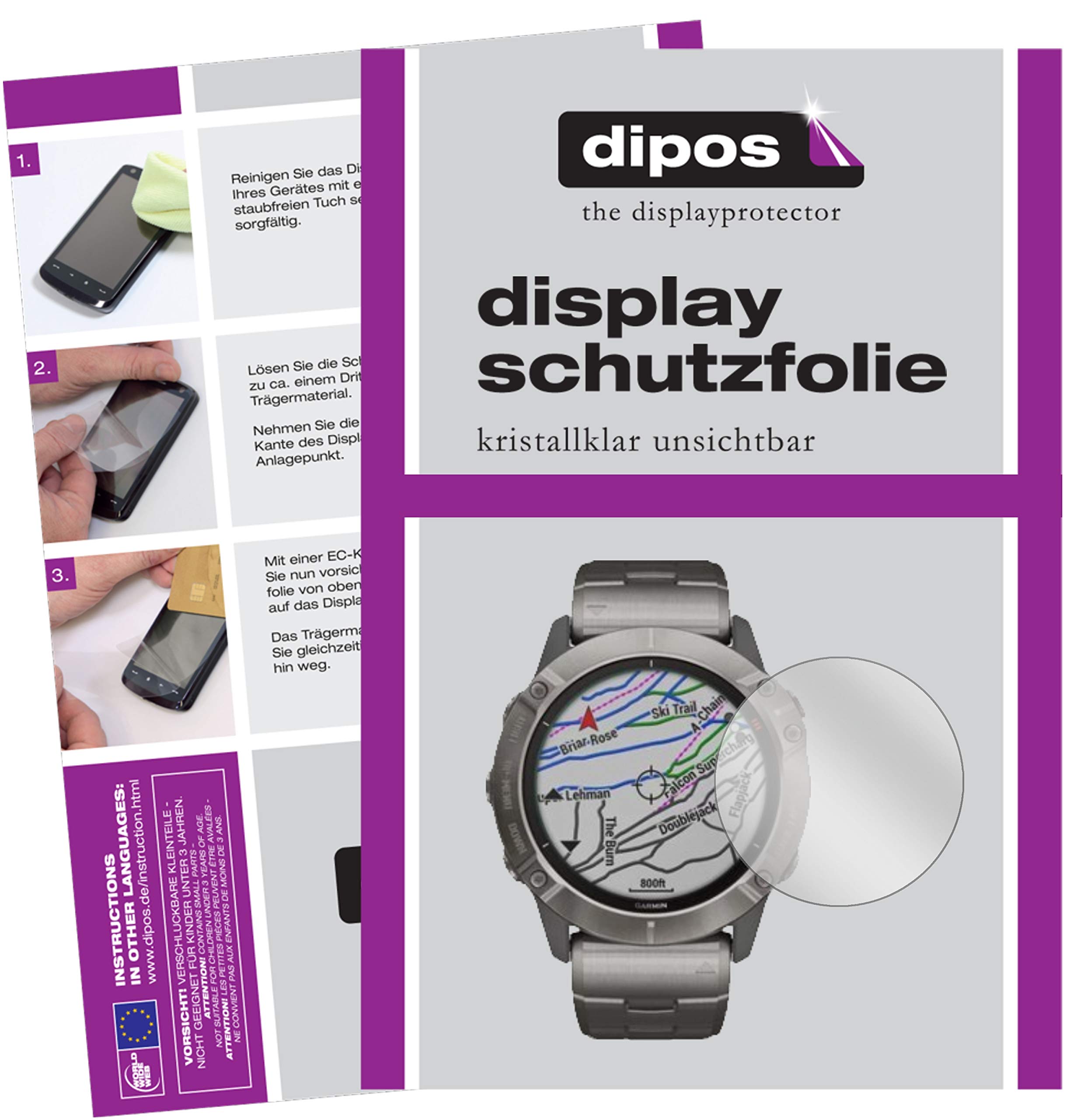 Pellicola Protettiva Dipos Per Garmin Fenix 5 Plus (47mm): 2 Pezzi, Cristallo, Made In Germany, Invisibile E Anti-graffio! - 3
