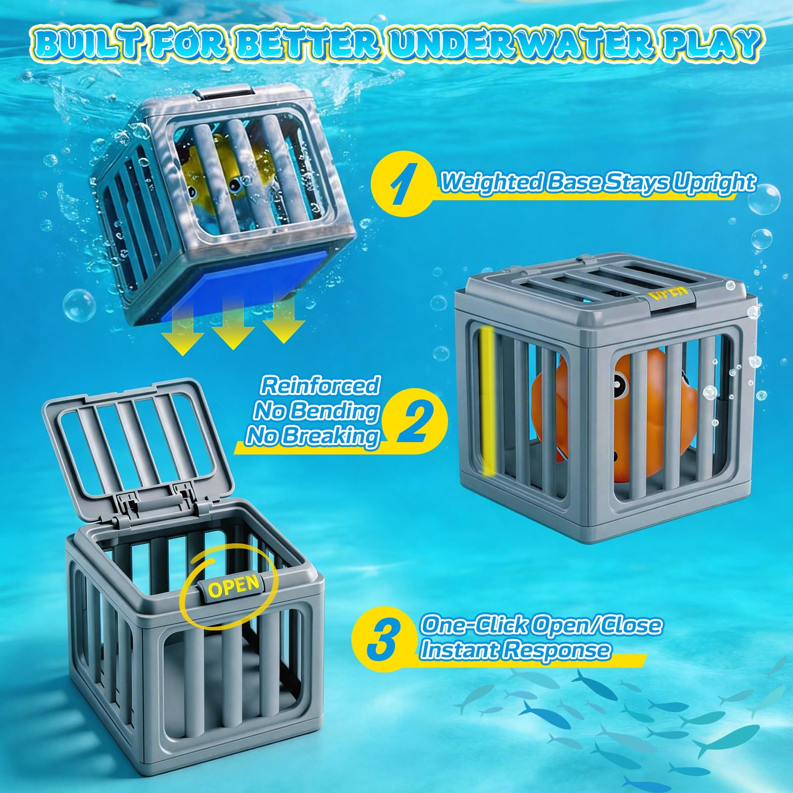 Kinder-Pool-Tauchspielzeug, Unterwasser-Tauch-Rettungsspielzeug mit 6 Ozeantieren und gewichteten Käfigen, interaktives Schwimmbad-Tauchspielzeug für Training, lustiger Sommer, Outdoor, Strand