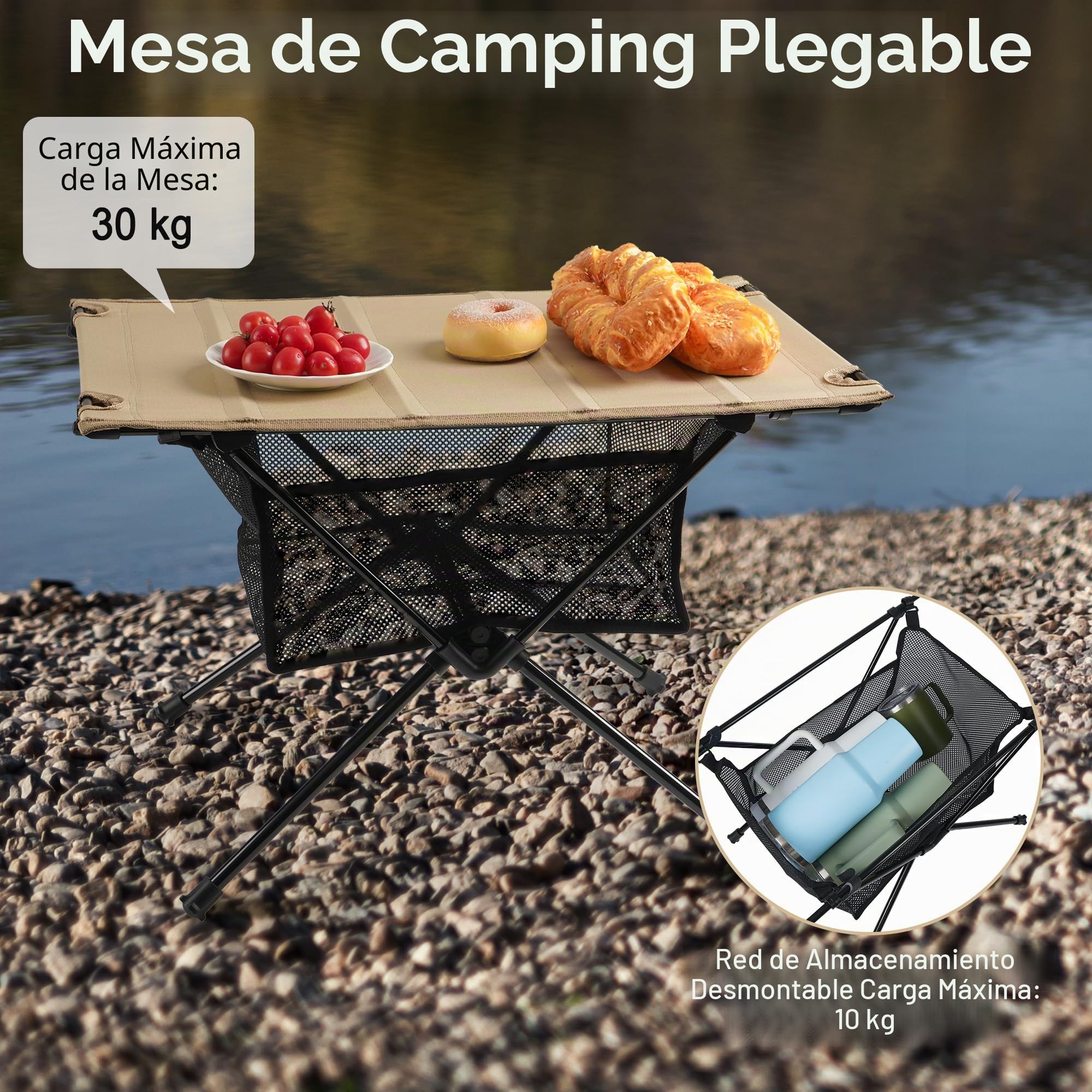 Mesa Camping - Mesa Plegable Camping, Mesa Plegable Camping Pequeña | Bolsa de Transporte, con Bolsa de Red | Pequeña & Ultra-Ligera (60x40x39,5 cm) | Ideal para Exteriores, Barbacoa