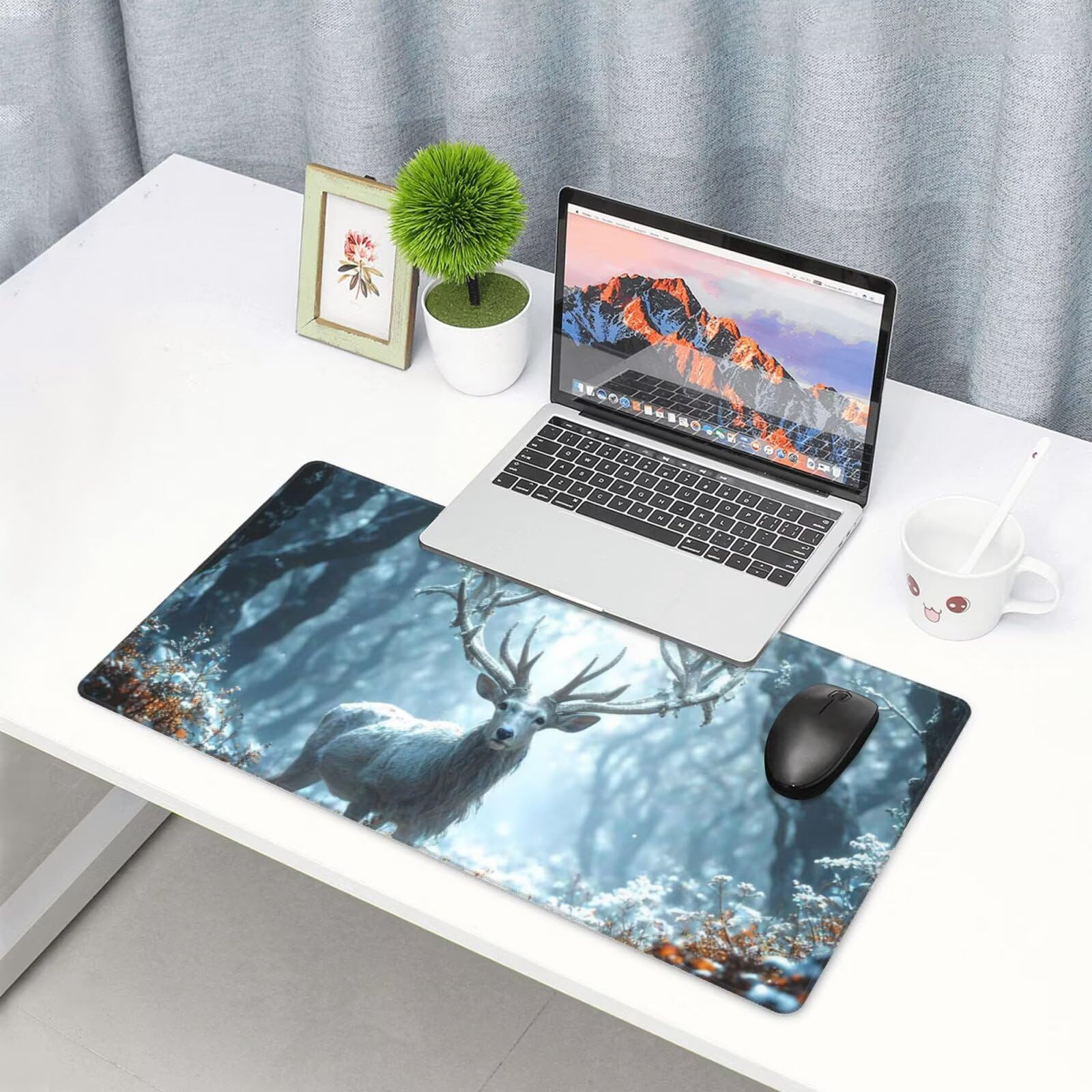 Podkładka pod mysz leśną, duża podkładka pod mysz 1200 x 400 mm, podkładka pod mysz do gier z jeleniem, podkładka na biurko ze zszytymi krawędziami, podkładka pod mysz z klawiaturą, do pracy, gier,
