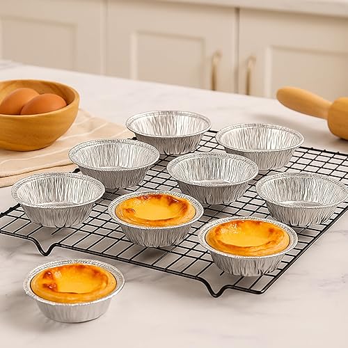 Miniatura 7 de [Paquete de 100] Mini tazas de papel de aluminio de 2.14 pulgadas, moldes desechables para hornear para tartas de huevo, pudín, postres pequeños,