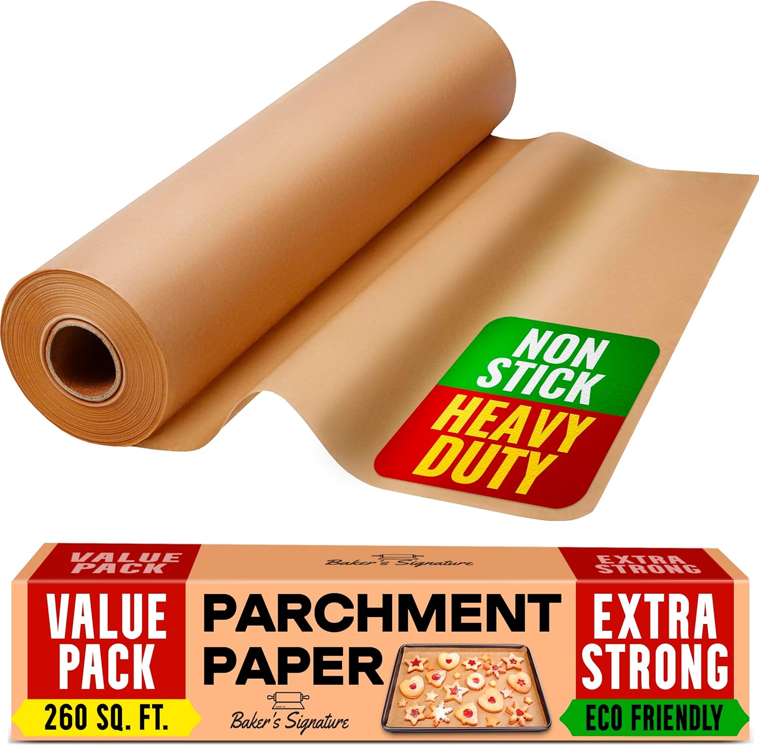 Unbleached Parchment Paper for Baking – 15 in x 210 ft 260 Sq.Ft Baking Paper Roll with Cutter, Non-Stick Brown Parchment for Baking, Cooking, Grilling, Steaming and Air Fryer by Baker’s Signature