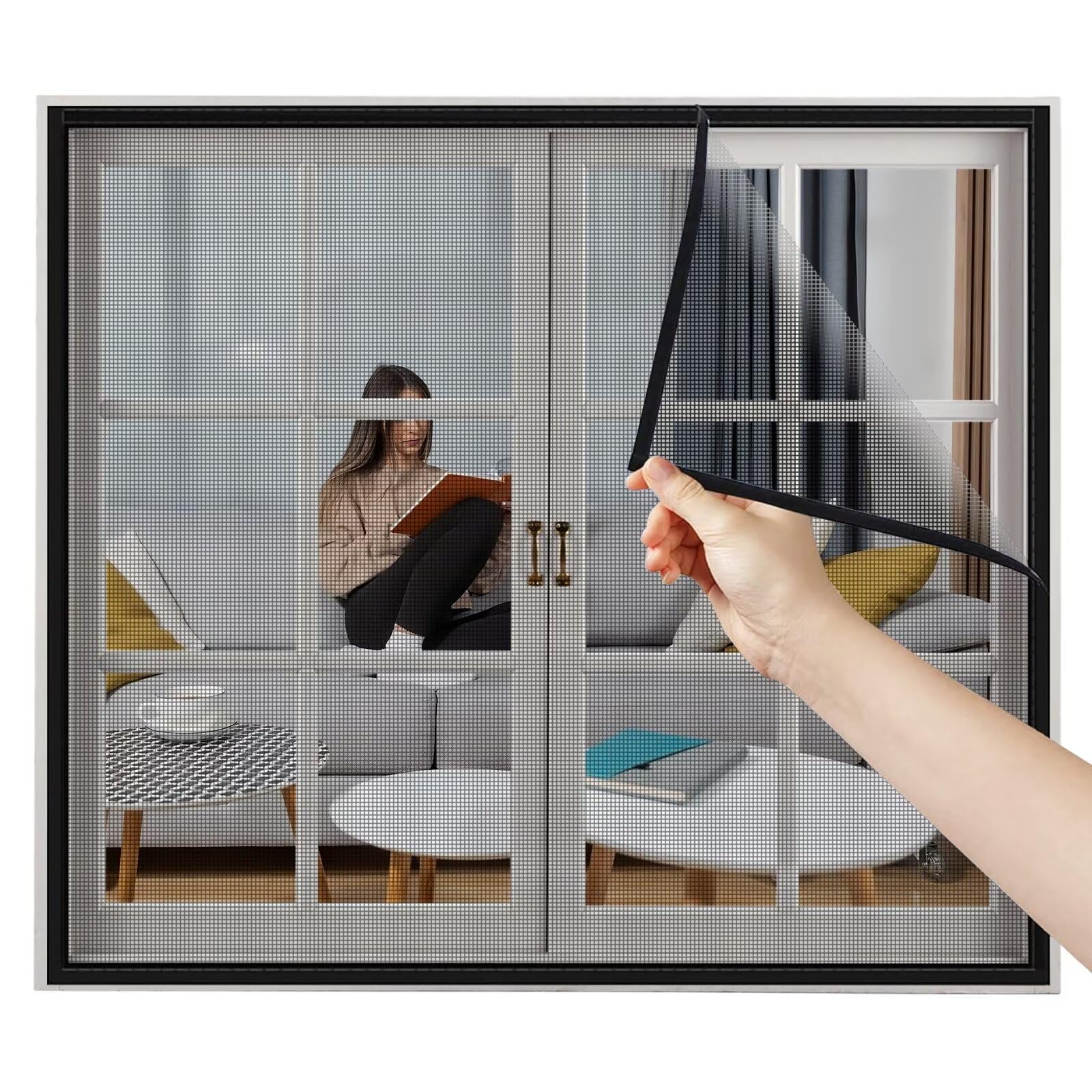 Pollenschutzgitter Fenster Fiberglas 170x200cm Schwarz Insektenschutz - Mückenschutz ohne Bohren - Fliegen Netz