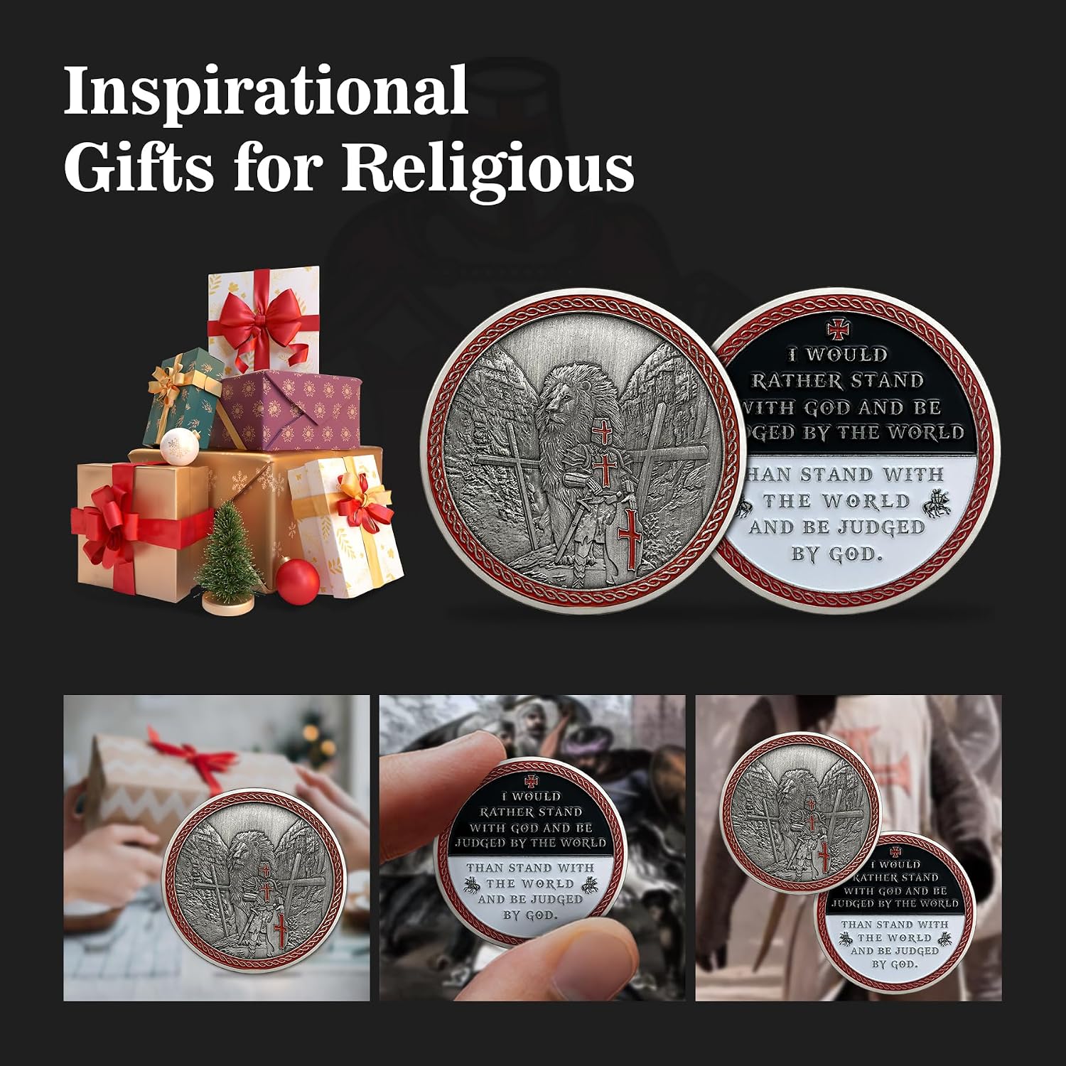BHealthLife Knights Templar Challenge Coin, Religious Red Cross Lion Commemorative Coins Gift for Christian Religion