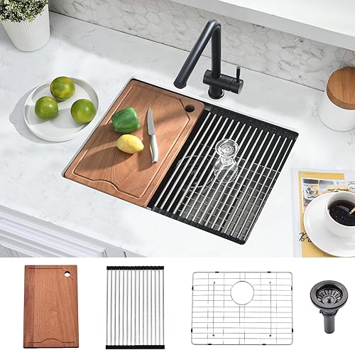 Miniatura 10 de Fregadero de barra negra de 20 pulgadas para montaje inferior, de acero inoxidable negro calibre 16, fregadero de cocina pequeño de 10 pulgadas de