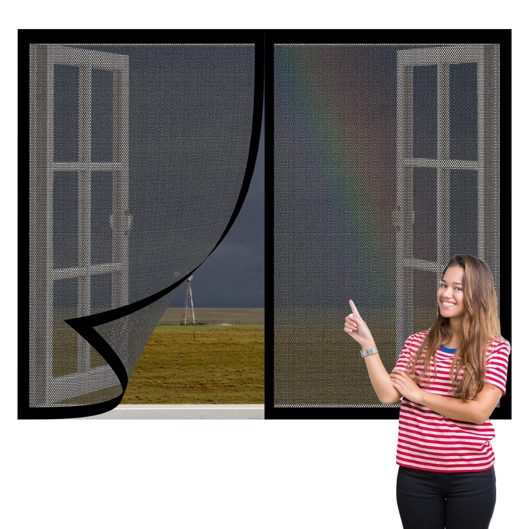 Fly Screens Windows 155 x 115 cm Keep Fly Mosquito Out Window Net Easy Install for Windows Doors and Patio Screens, Black