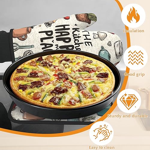 Miniatura 4 de Guantes de horno y soportes para ollas, The Kitchen is My Happy Place, resistentes al calor, guantes y soporte para ollas para decoración del hogar,