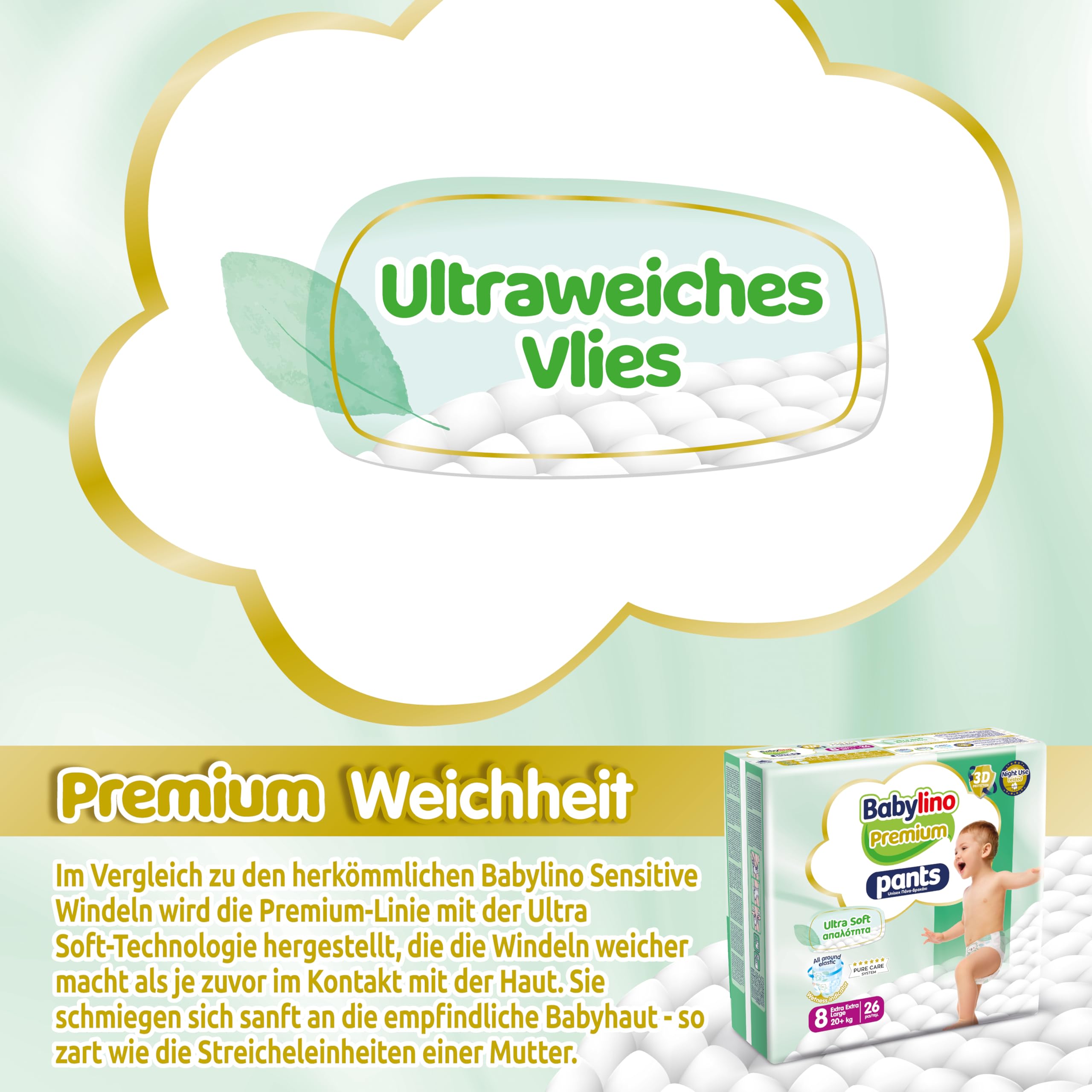 Babylino Premium Pants Größe 8 mit Ultra-Soft-Filter, XXL (20 + kg), 26 Stück