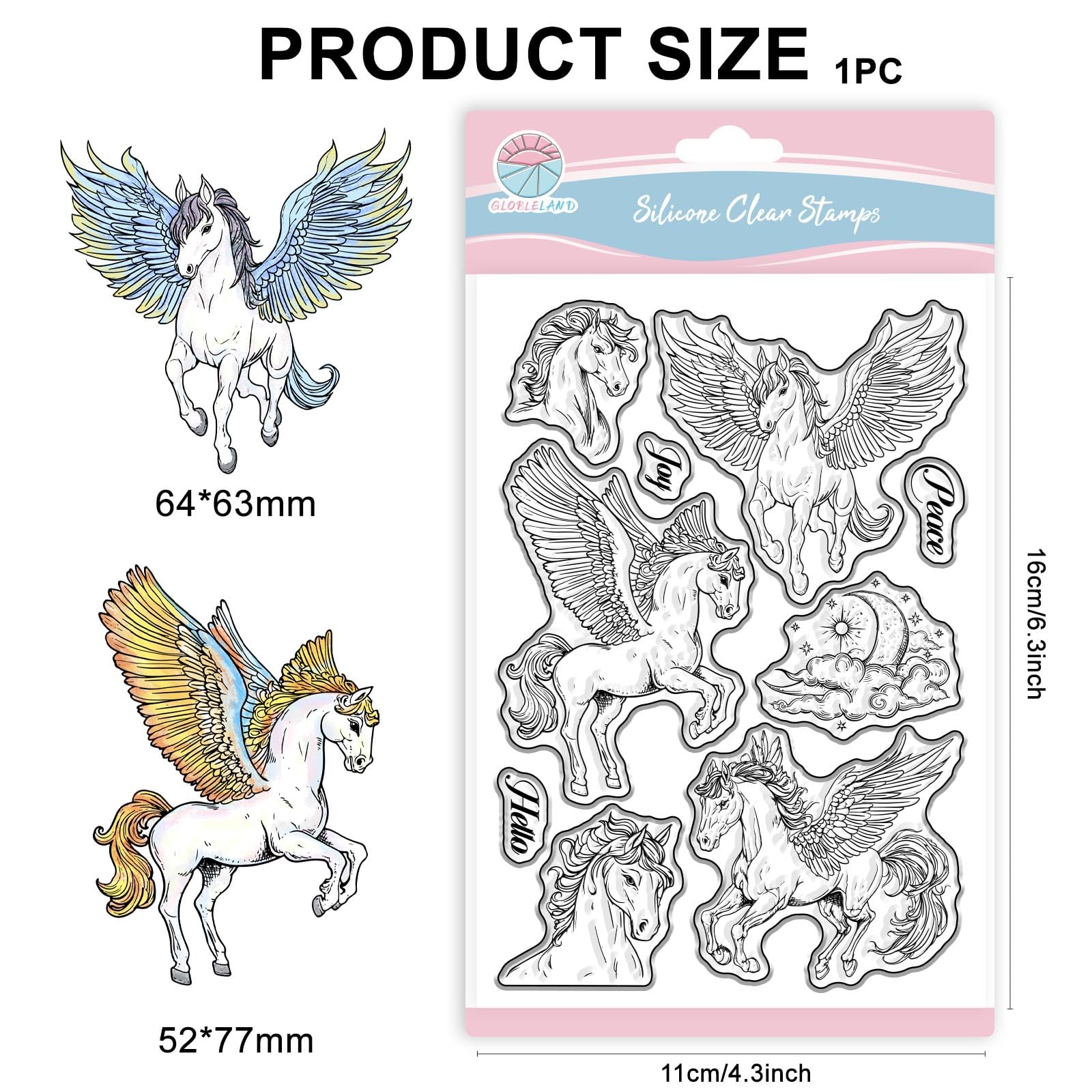 GLOBLELAND Tampons Transparents Ailes Pégase Pour DIY Scrapbooking Tampons En Silicone Cheval Volant Animaux Magiques Sentiment Tampon Transparent