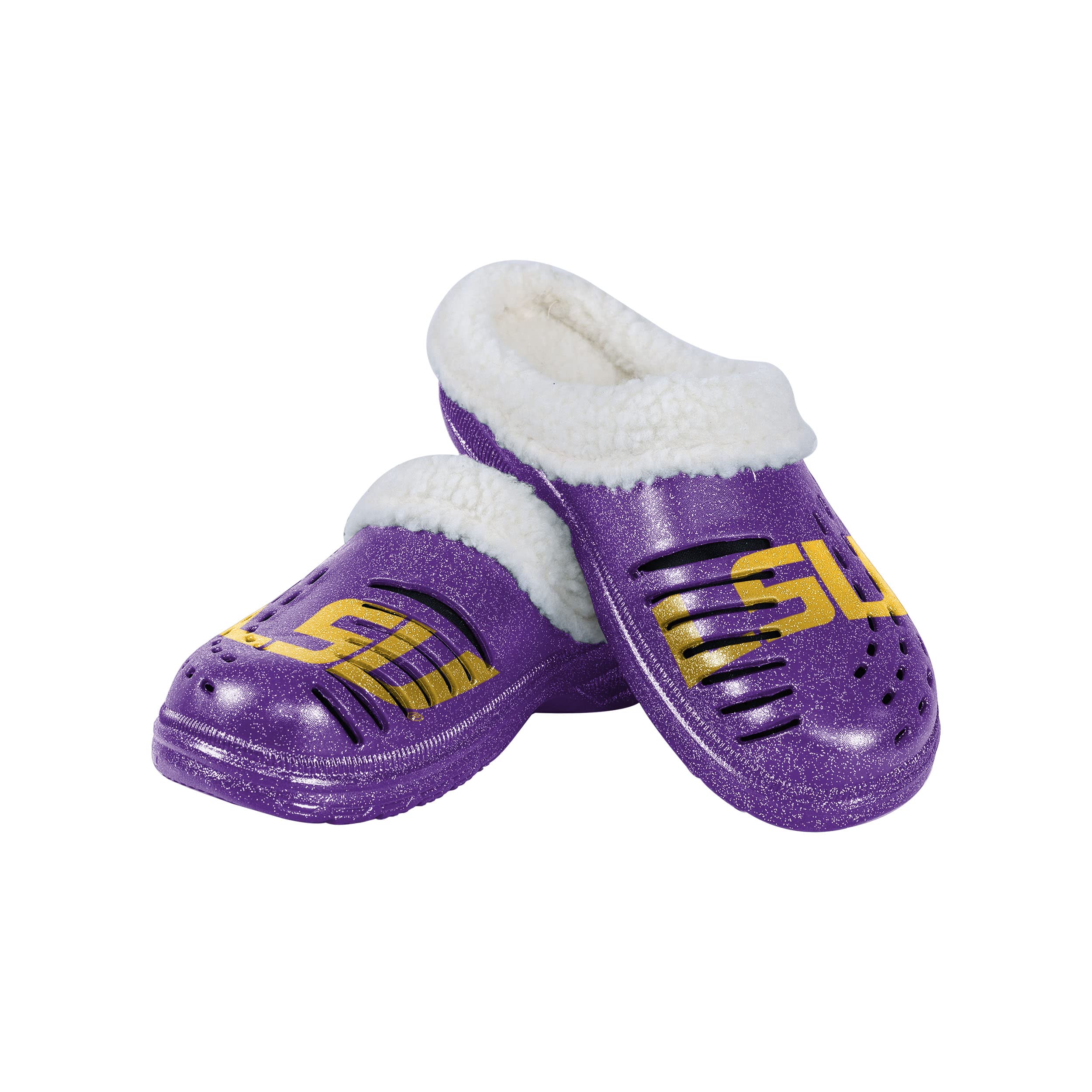 FOCO LSU Tigers NCAA Womens Sherpa Lined Glitter Clog - M
