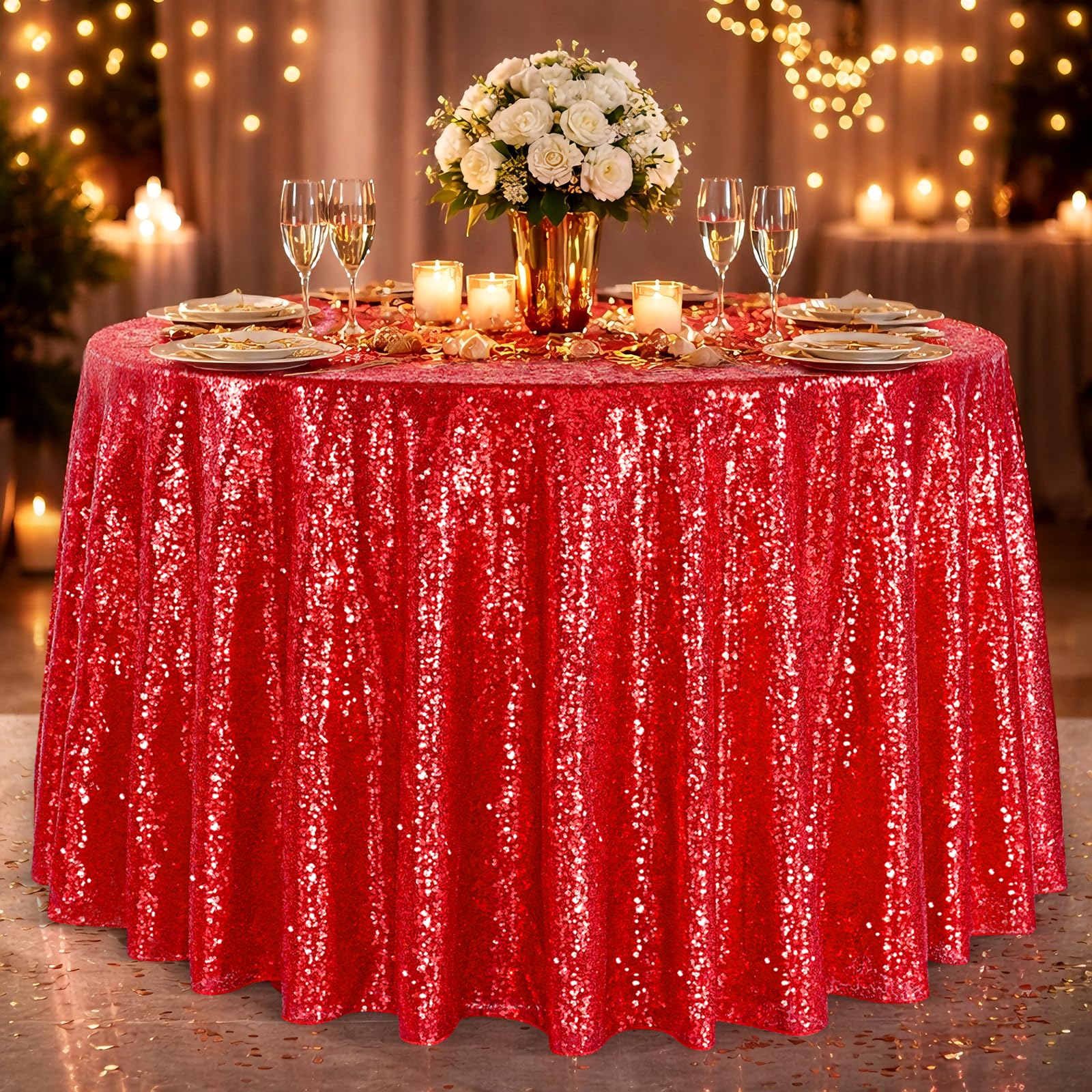B-COOL Sequin Tablecloth Red Party Decorations Round Tablecloth Overlay