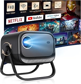 Foco eléctrico y soporte ajustable de 360°, proyector de teléfono de 1080P con WiFi y Bluetooth bidireccional, proyector de techo Keystone automático actualizado de MEER 2025, proyector de película