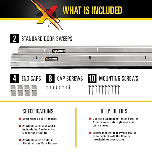 Miniatura 3 de Xcluder Barrido de puerta estándar de 48 pulgadas, paquete de 2 de aluminio, sella roedores y plagas, sellado mejorado contra el clima, fácil de