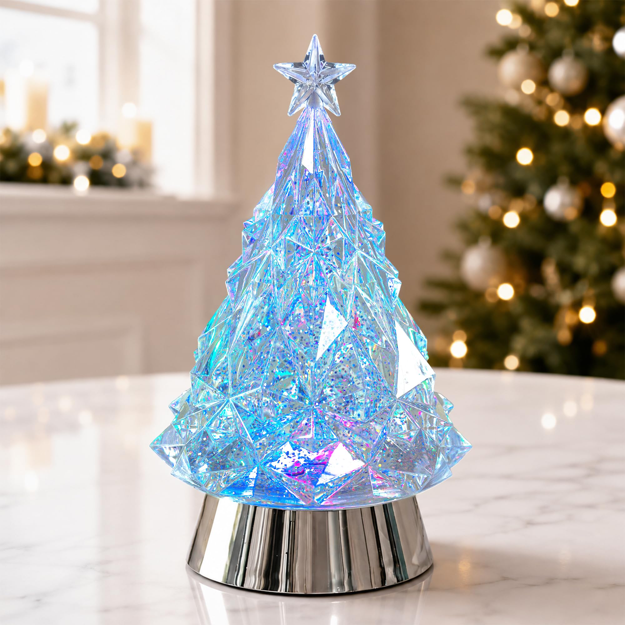 Christmas Tree Snow Globe Lantern with Music &amp; 6H Timer, Lighted Water Glitter Christmas Tree, USB or Battery Powered Musical Snow Globe, Crystal-Look Christmas Decorations Indoor, Xmas Gifts