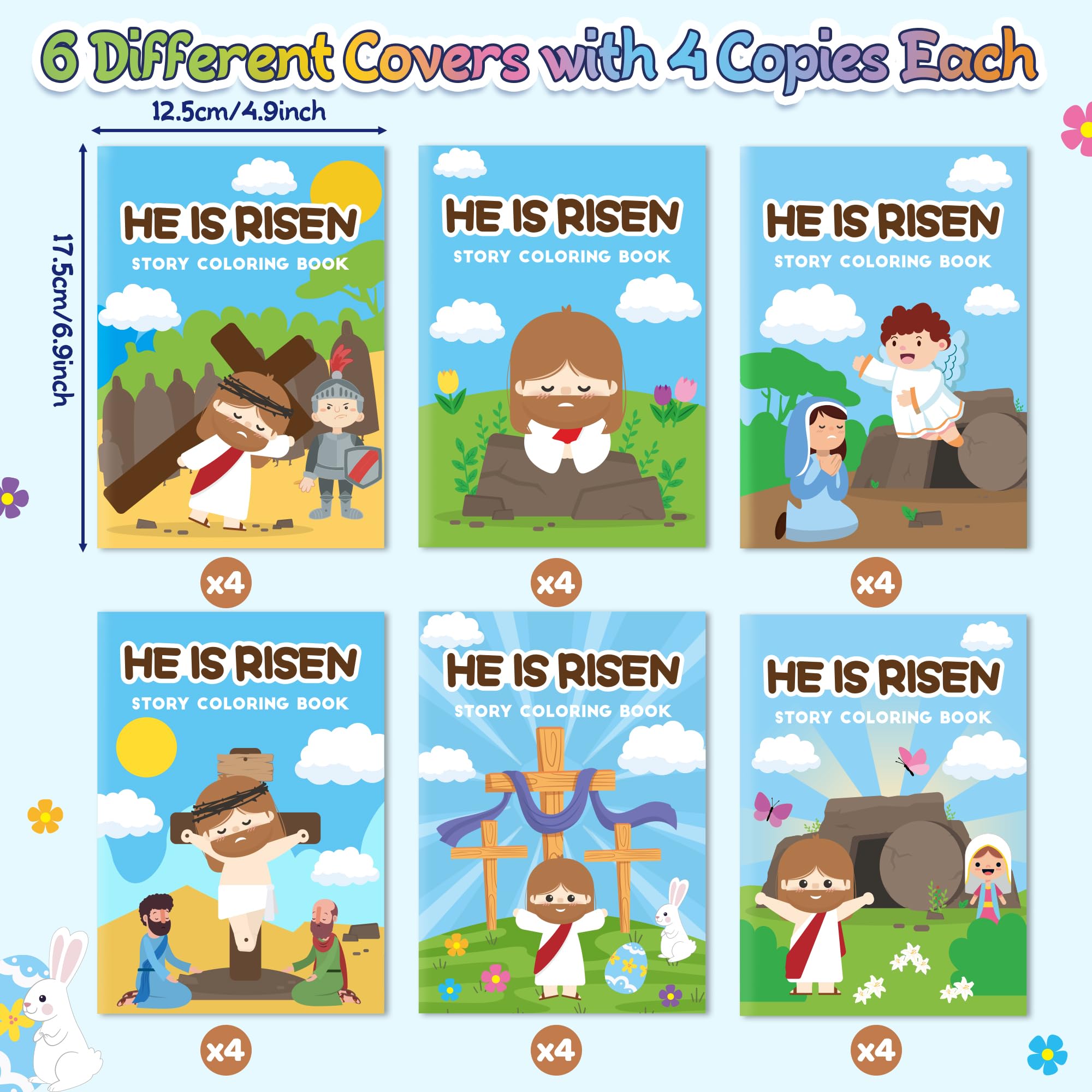 2ooya 24Pcs Easter Coloring Books for Kids Party Bulk Jesus is Risen 6-Style Cover Activity Books - Image 2