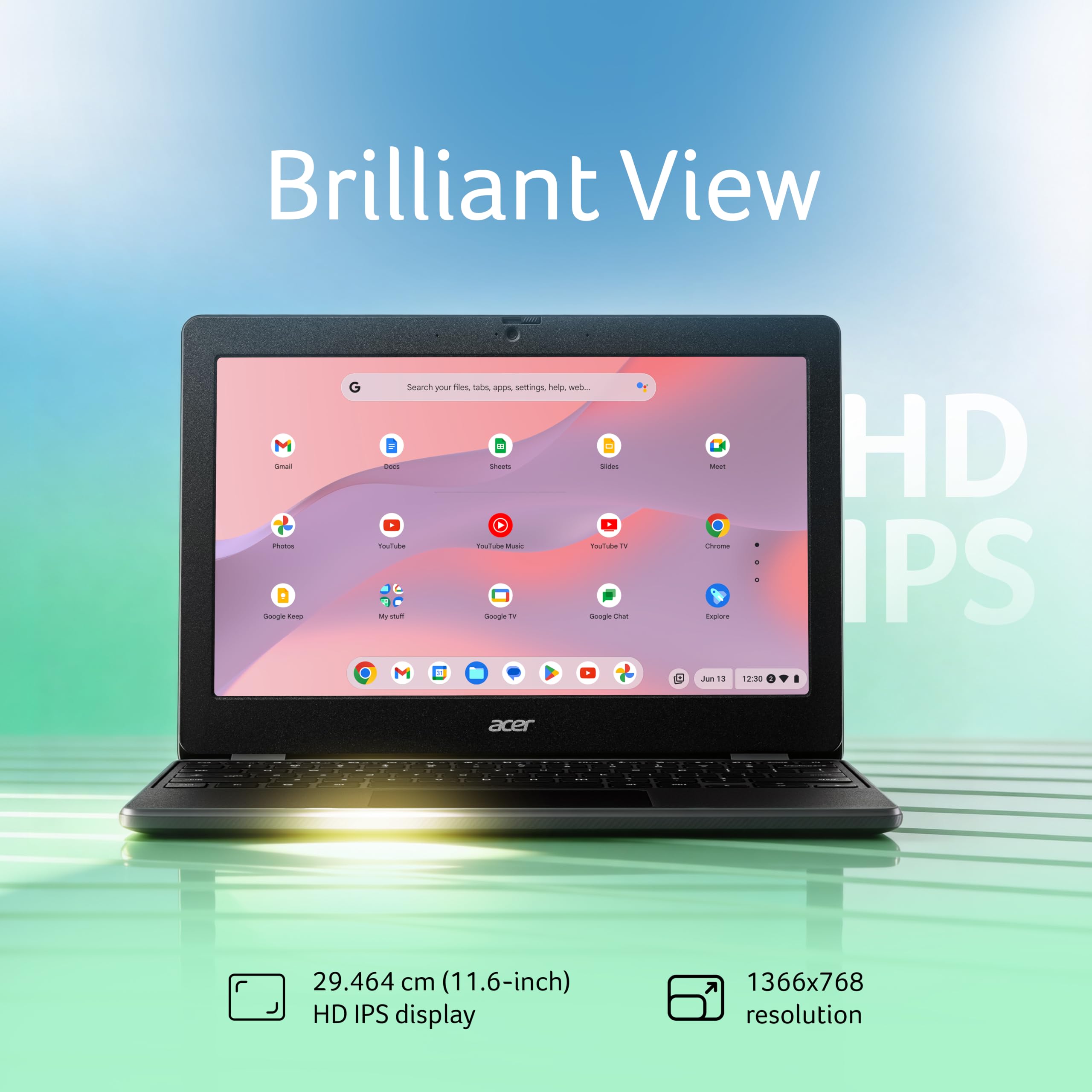 Acer Chromebook, MediaTek Kompanio 540 Octa-Core Processor, 4GB RAM, 64GB eMMC, Full HD, 11.6"/27.94cm Display, Chrome OS, Black, 1.2 KG, C725, Arm Mali G57 Graphics, WiFi 6E Laptop — Amazon image 4