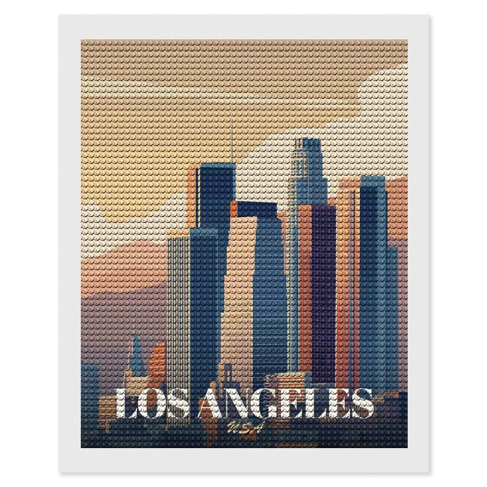 Junmoney Los Angeles Cityscape Illustration(3) Diamond Art Canvas 16"x20", for Adults, Mindful Craft Activity, Modern Decor, Christmas Gift, Full Kit Included