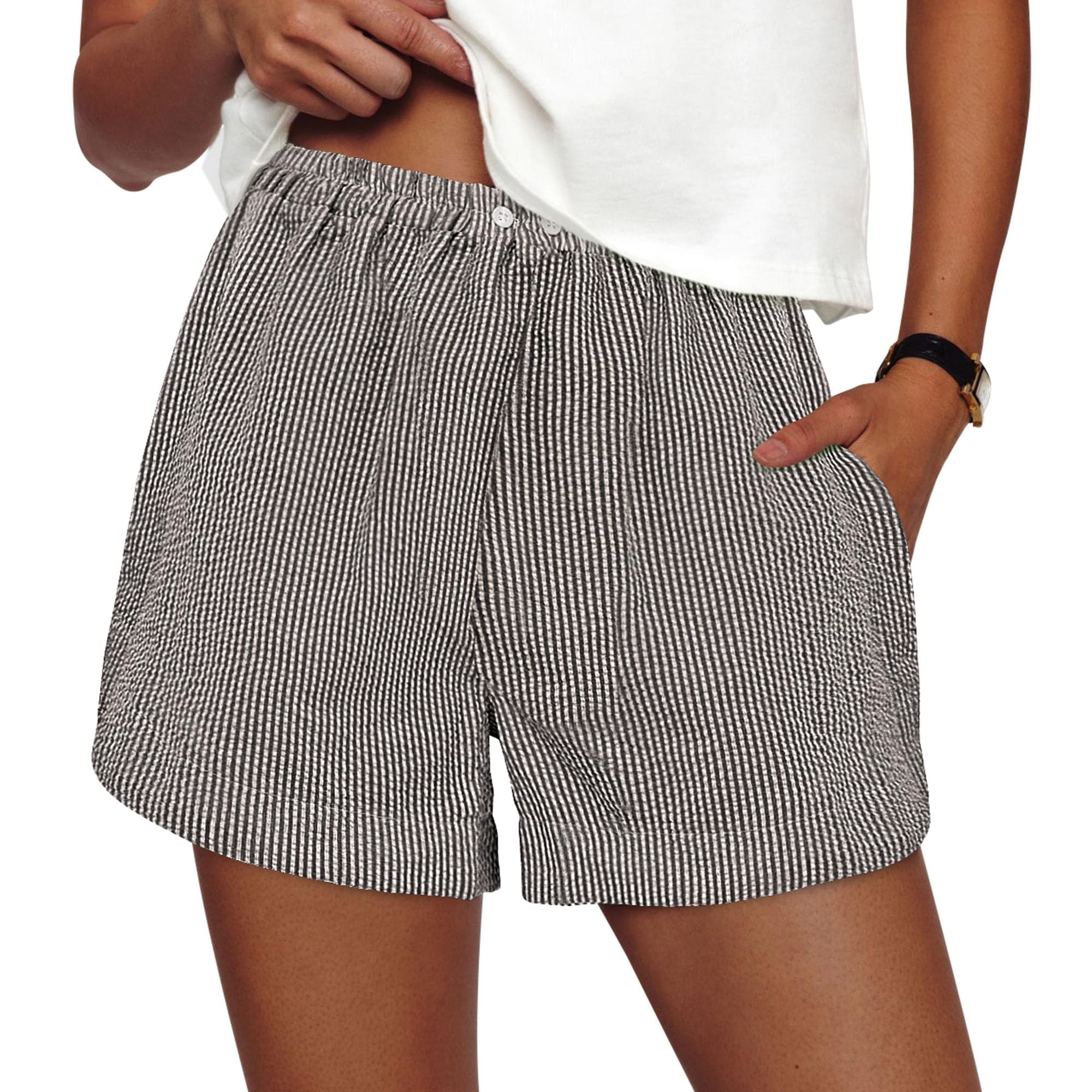 Women's Striped Boxer Shorts Summer 2026 Trendy Casual Elastic Waist Lounge Sleep Pajama Bottoms Beach Shorts-image-30