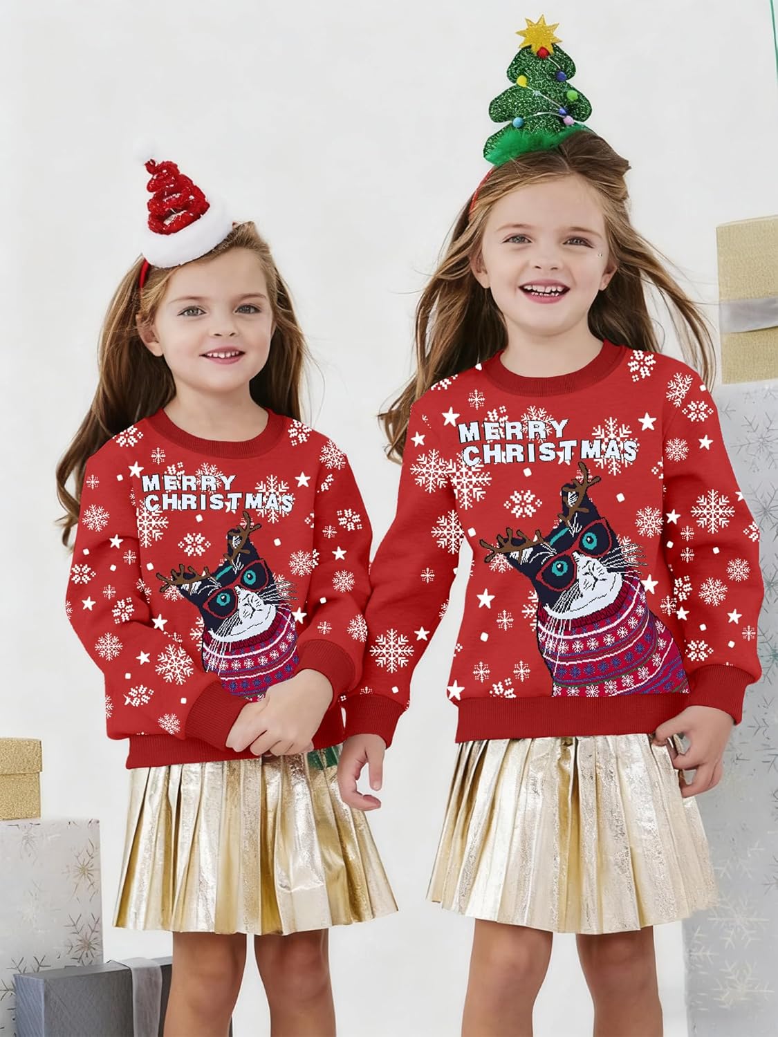 Ugly Christmas Sweatshirts for Kids Xmas Novelty Animal Print Pullover Boys Girls Holiday Long Sleeve Top 5-14 Years