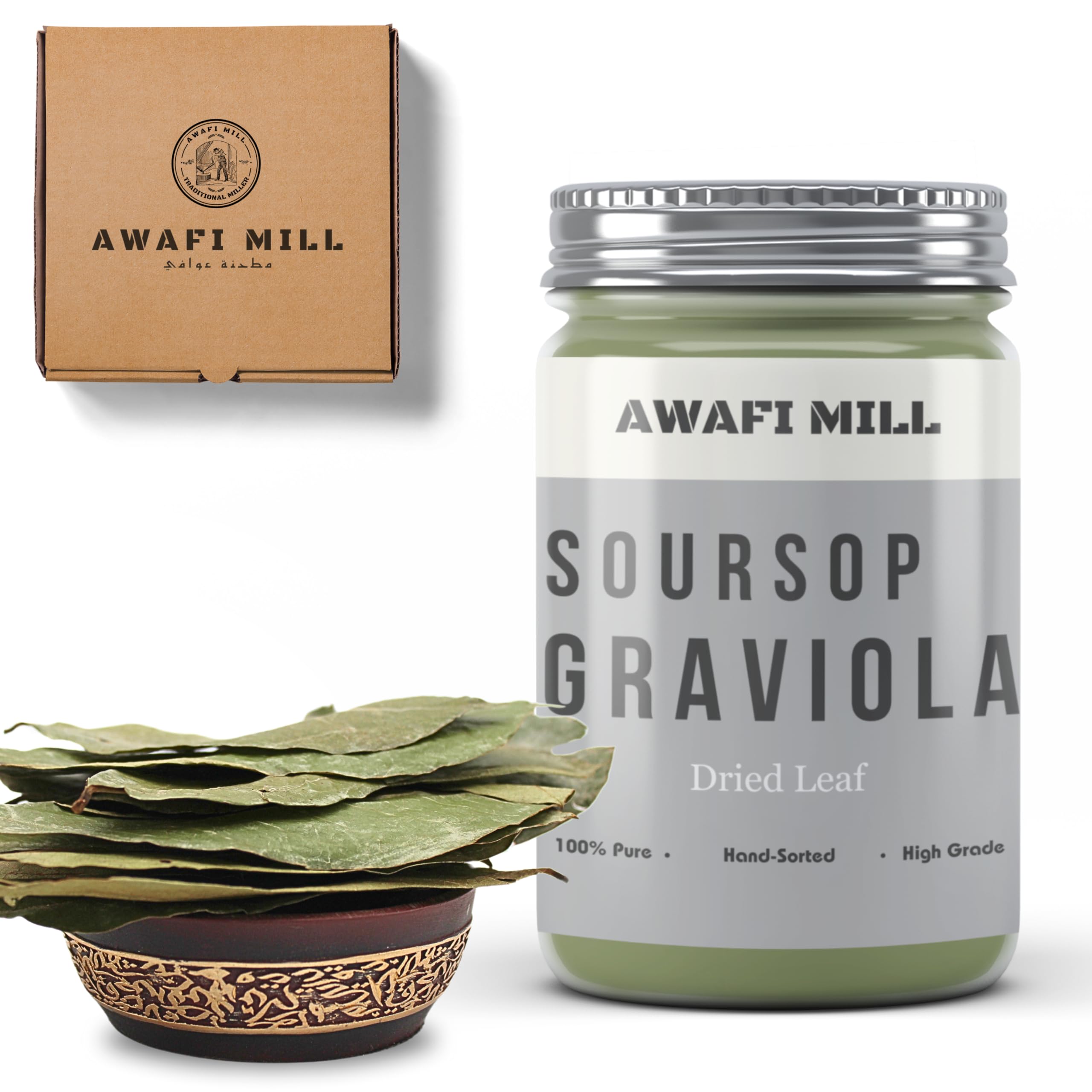 AWAFI MILL Dried Soursop Graviola Leaf | Natural Graviola Leaf for Teas, Infusions & Traditional Uses (Bottle of 80 Leaves)