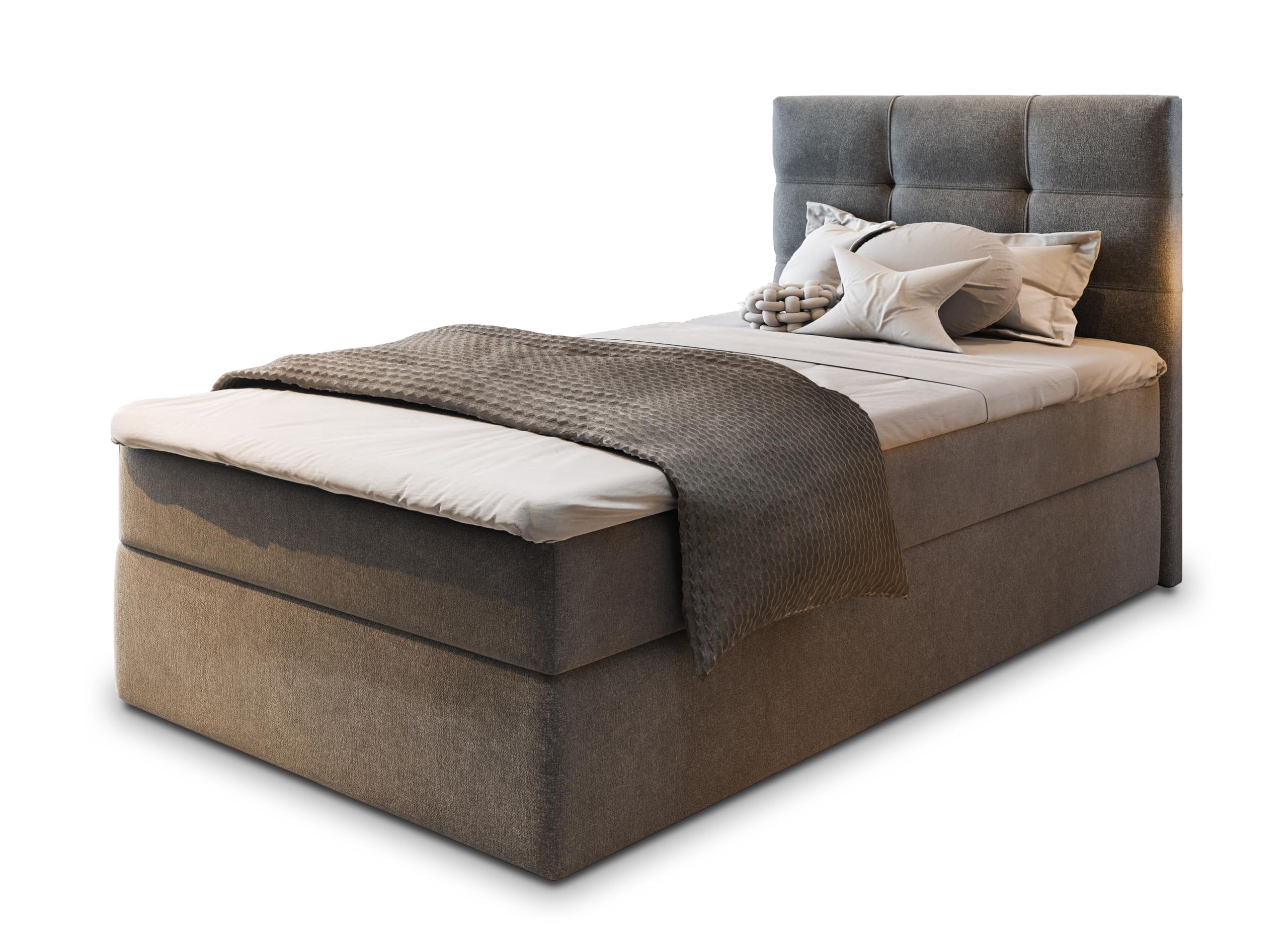 Masseno Boxspringbett GLOS 100x200 cm – Komplett-Set inkl. Matratze und Topper, Grau, Cosmic 160