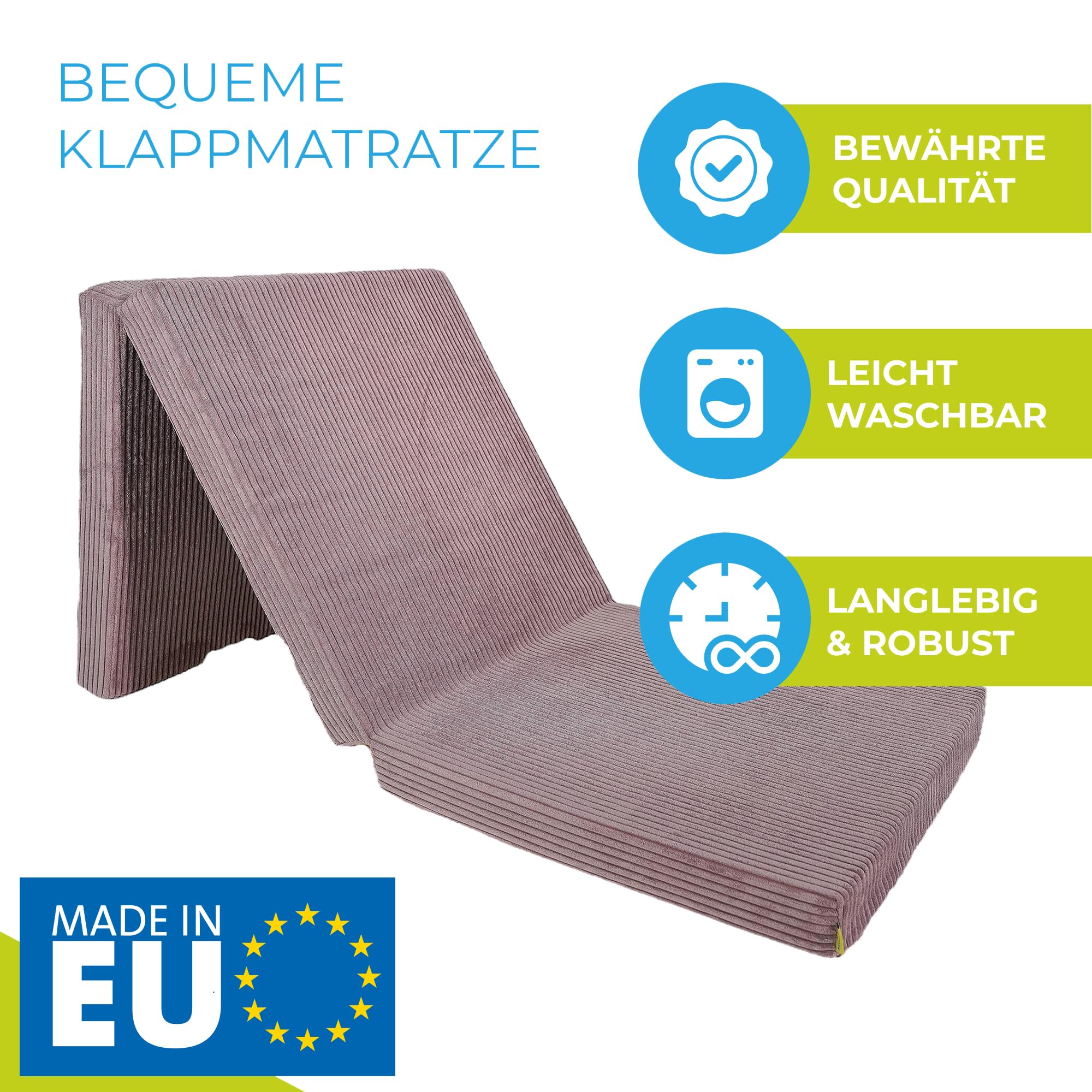 Klappmatratze 195x75x15 cm mit abnehmbarem Bezug & Tragegriffen