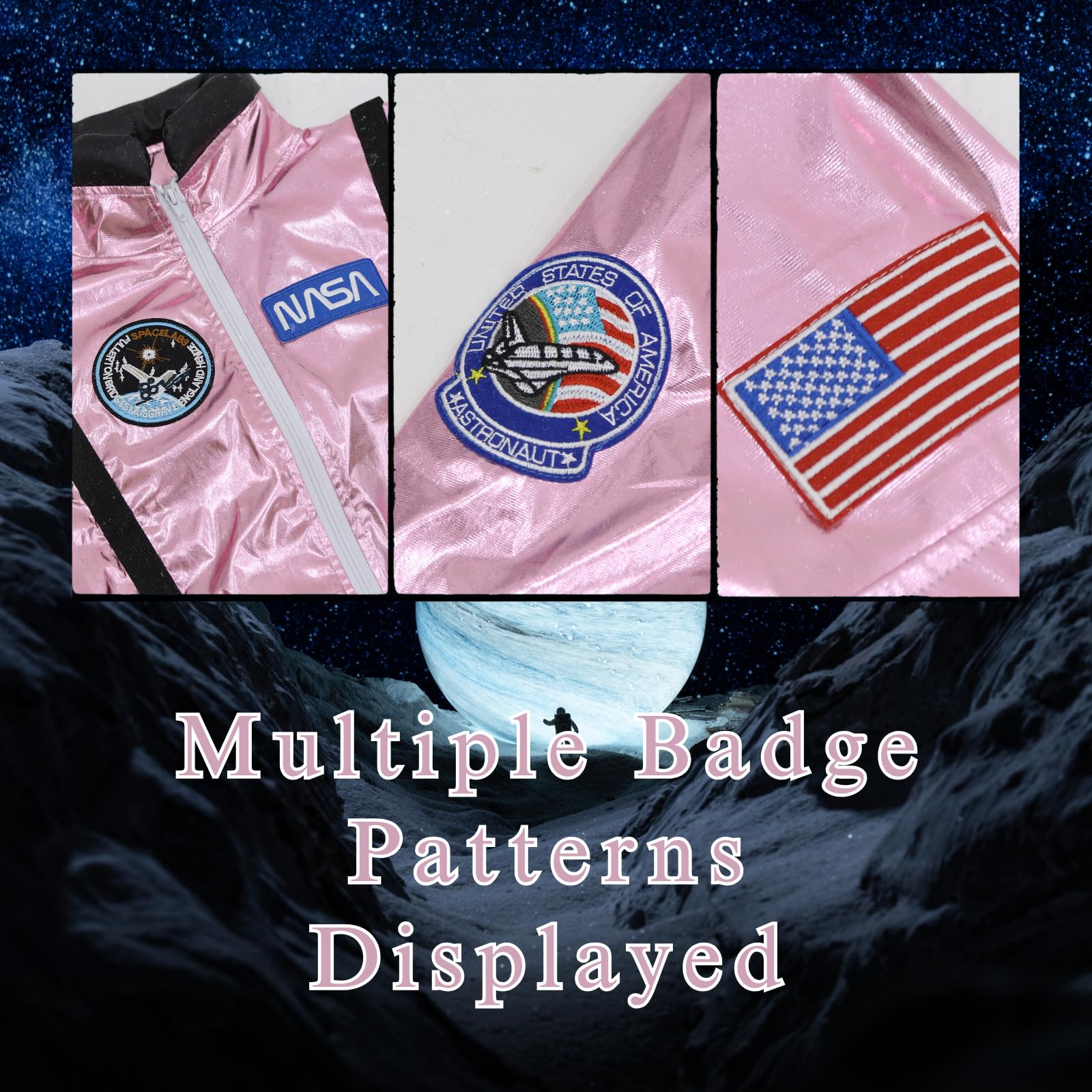 maxToonrain Adult Astronaut Costume Women Space Jumpsuit Spaceman Scientist Themed Party Fancy Dress for Halloween World Book Day (Metallic Pink - Image 3