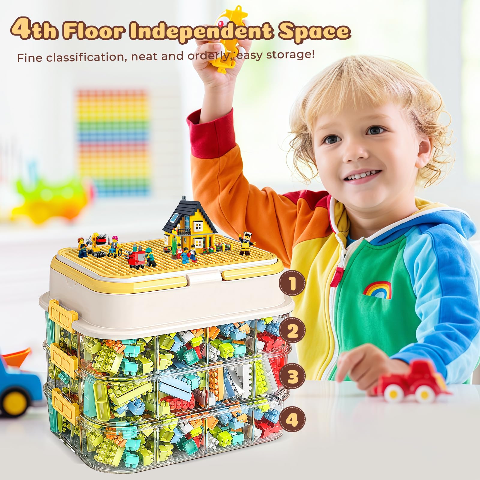 Contenitori per Mattoncini, Impilabili Scatola Portaoggetti per Mattoncini, Trasparenti Organizer con Scomparti per Puzzle, Scatole Plastica con Coperchio per Costruzioni Mattoncini
