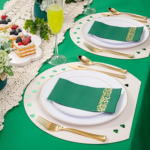 Miniatura 2 de WDF Paquete de 150 servilletas de papel desechables del día de San Patricio, servilletas verdes de 3 capas con borde dorado, servilletas desechables
