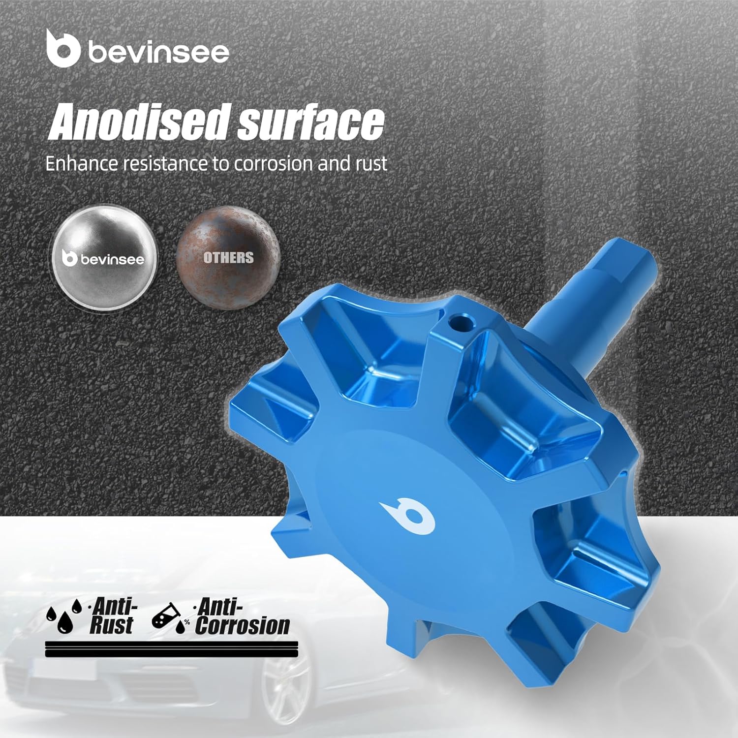 Bevinsee Power Steering Reservoir Cap Compatible with BMW E46 E90 E92 E36 E85 E39 E60 E53 E83, N54 N52, 325i 325Ci 325xi 330i 330xi 330Ci 328i 335i, Replacement 32416851332, 32411128333, Aluminum,Blue