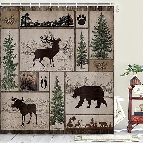 Miniatura 16 de Cortina de ducha rústica de cabaña para decoración de baño occidental bohemio, juego de cortinas de ducha retro de país azteca del suroeste nativo