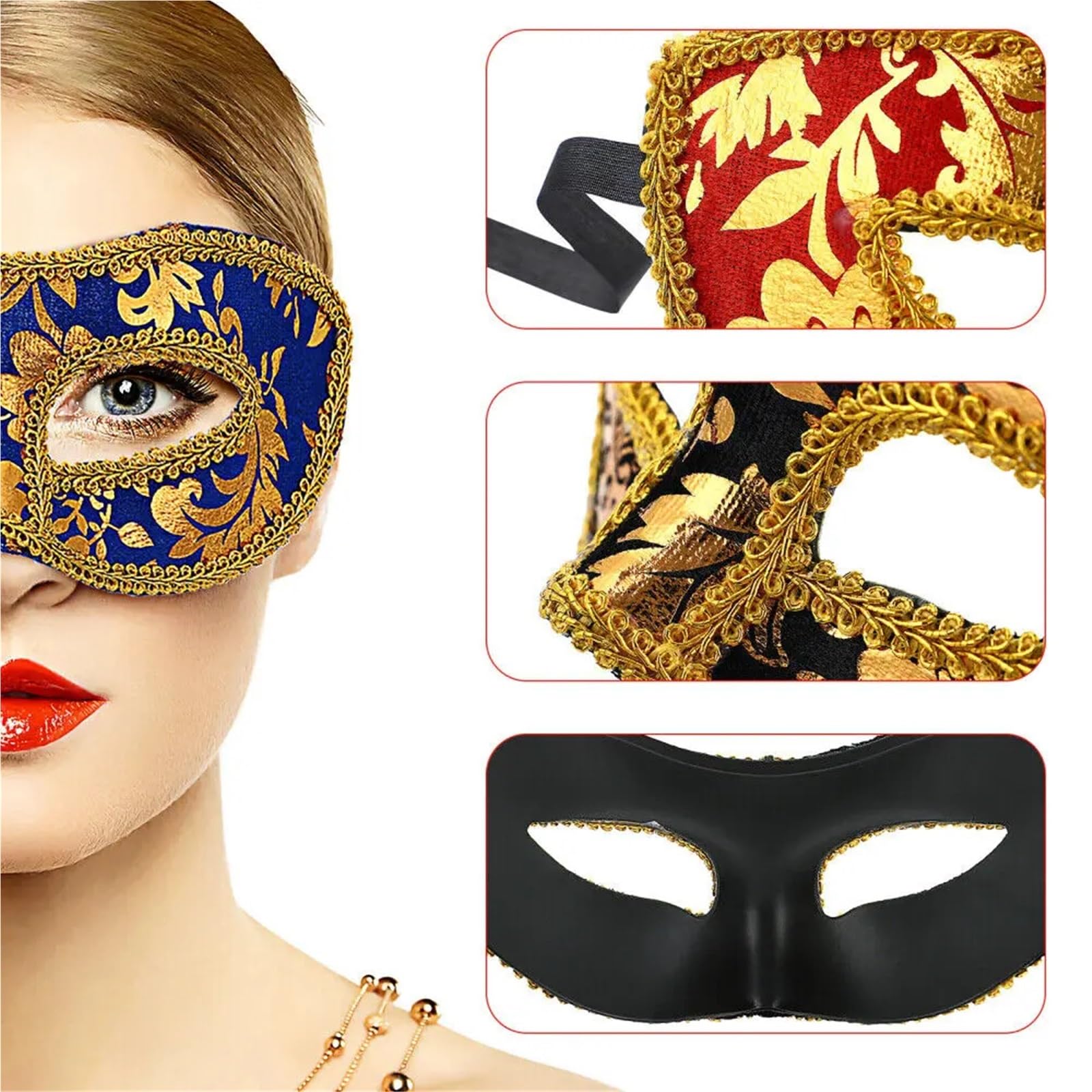 Maski balu kostiumowego, Damska maska ​​na bal maskowy w stylu vintage, na imprezę, pół twarzy, opakowanie 7 sztuk