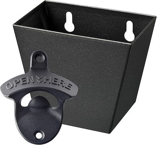 Abrebotellas negro Abrebotellas montado en la pared con tapa colector cubo inoxidable Moutable para mesa de poste