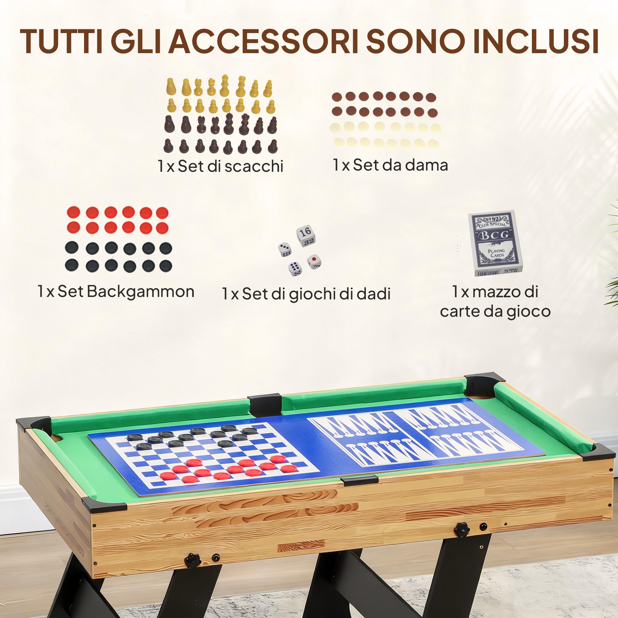 SPORTNOW Tavolo Multigioco 13 in 1 Pieghevole, Tavolo da Gioco Multifunzione con Calcio Balilla, Biliardo, Ping Pong, Ice Hockey, Scacchi, Backgammon, Dama, Bowling ecc. per Adulti Bambini Casa Scuola