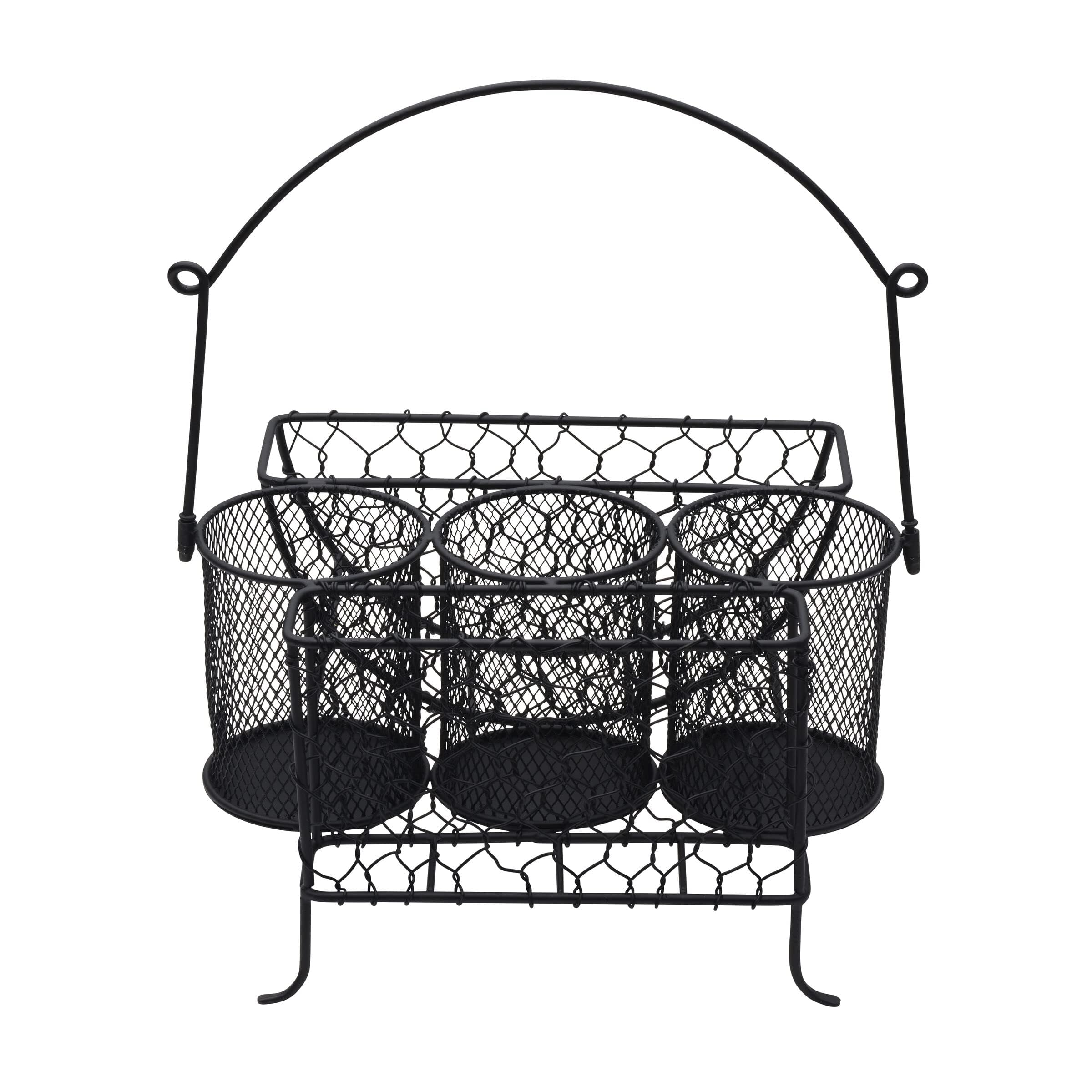 Mikasa Gourmet Basics Farmer's Market Picnic Caddy - Expandable Flatware Organizer - Iron Wire Frame with Compartments - Portable Silverware Drawer Organizer with Handle for Easy Carrying