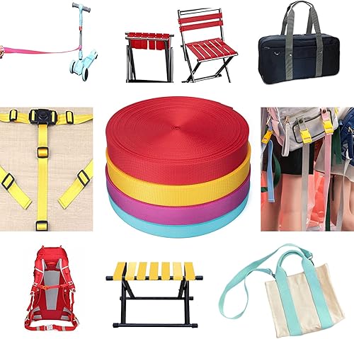 Vista 29 de Correa de nailon de 1.5 pulgadas y 12 yardas, duradera para aparejos de interiores o exteriores, manualidades, reparación (morado, 12 yardas)