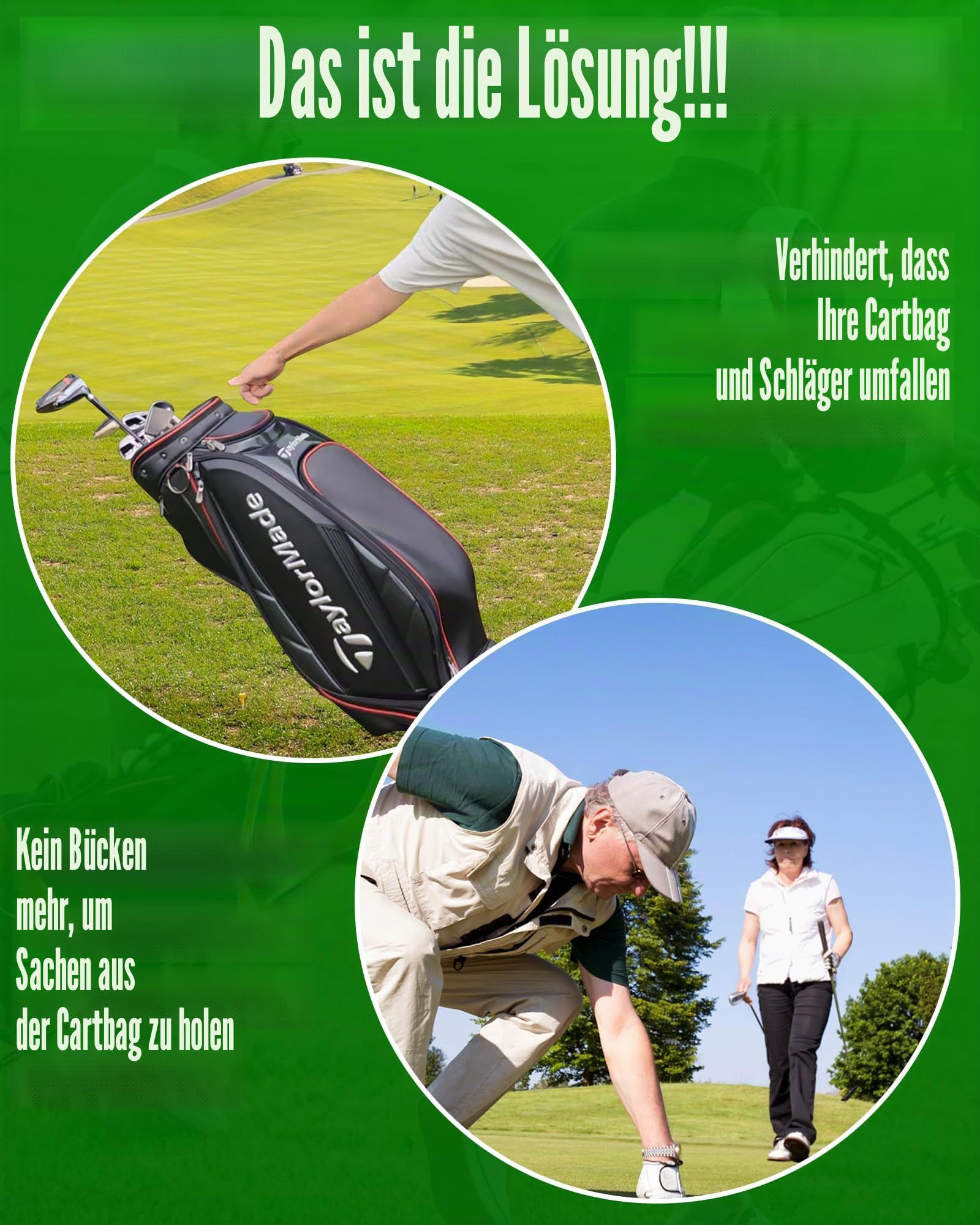 Golftaschenständer Befestigung für Einkaufswagen/Sonntag/Tragetaschen, leicht, aktualisiert, zusammenklappbar, tragbares Zubehör, faltbare Beine, schwarz