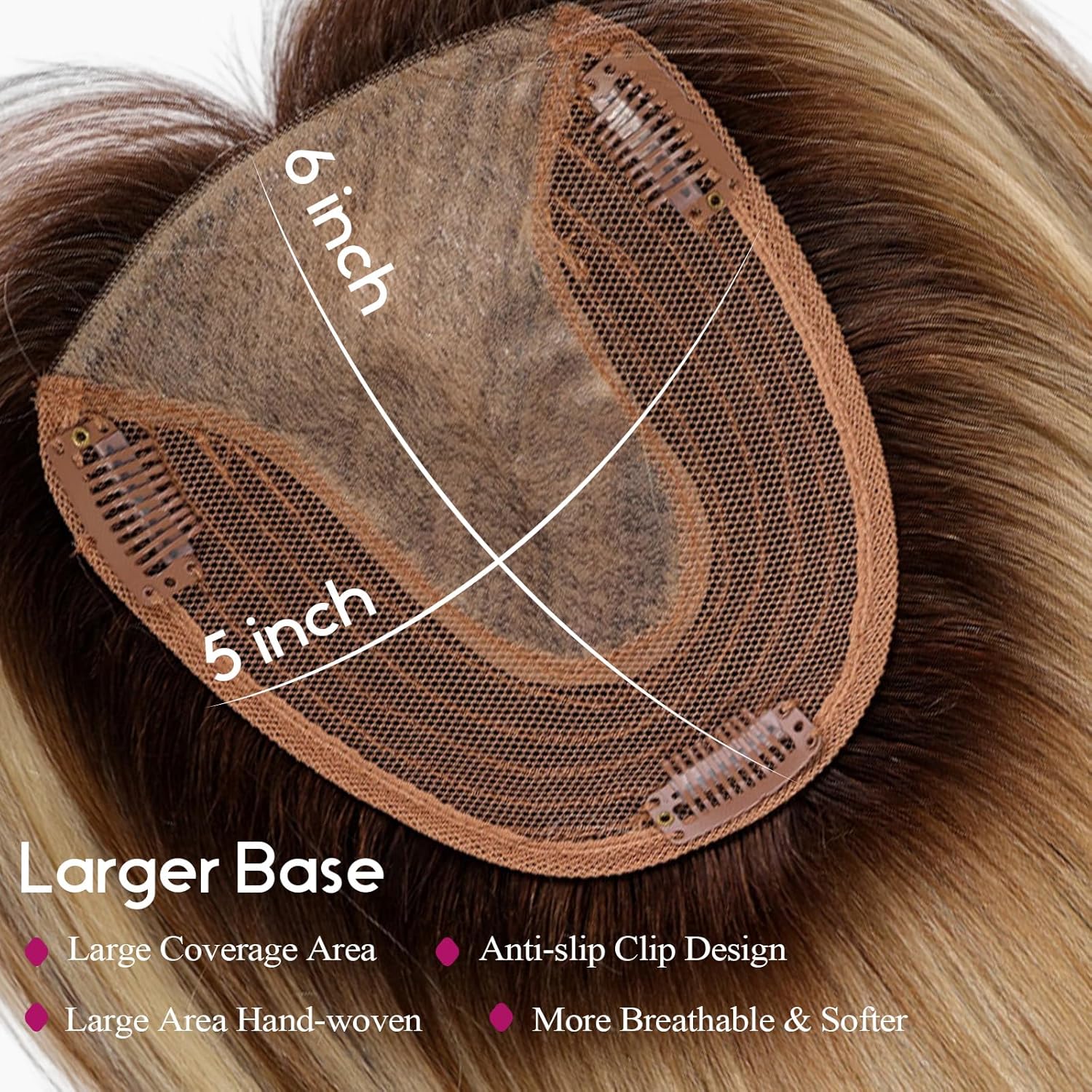 EMMOR Human Hair Toppers for Women with Thinning Hair with Bangs 12inch Skin Scalp 5"×6" Big Base Cover Hair Loss Top Hairpieces Wiglets(Ombre Blonde with Highlight)