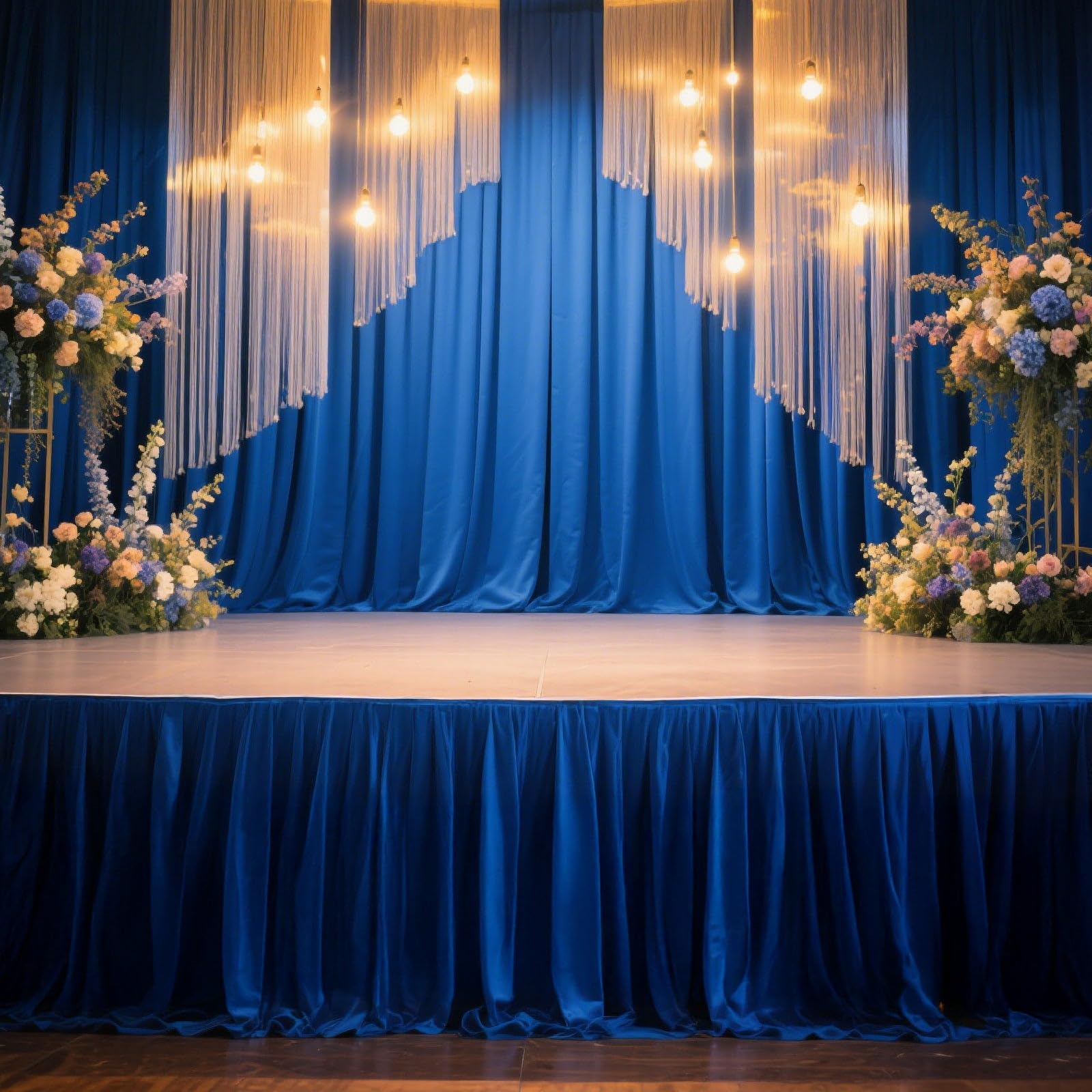 Efavormart Portable Stage Skirting Polyester Shirred Pleat Stage Cover for Wedding Platform Royal Blue - 36" x20ft
