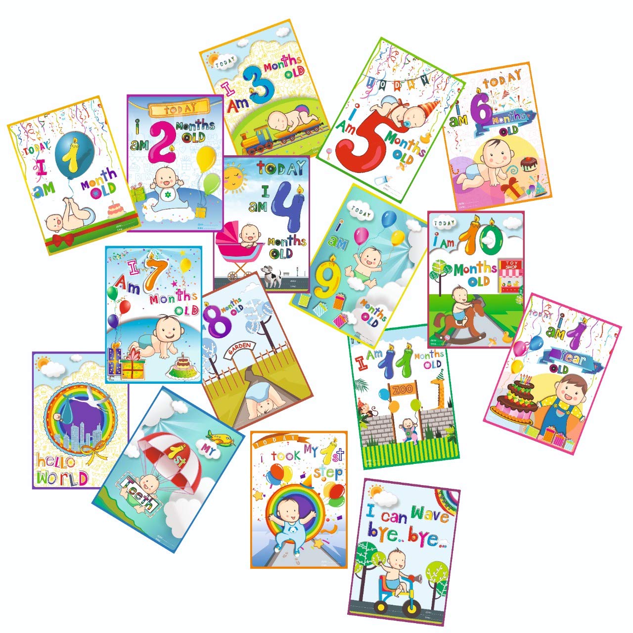VantageKart Newborn Baby Monthly Milestone Cards Set of 16 | A5 Photo Props & Memory Cards | Baby Shower for Mom, Dad & Parents-to-Be | Monthly Age Milestones Gift